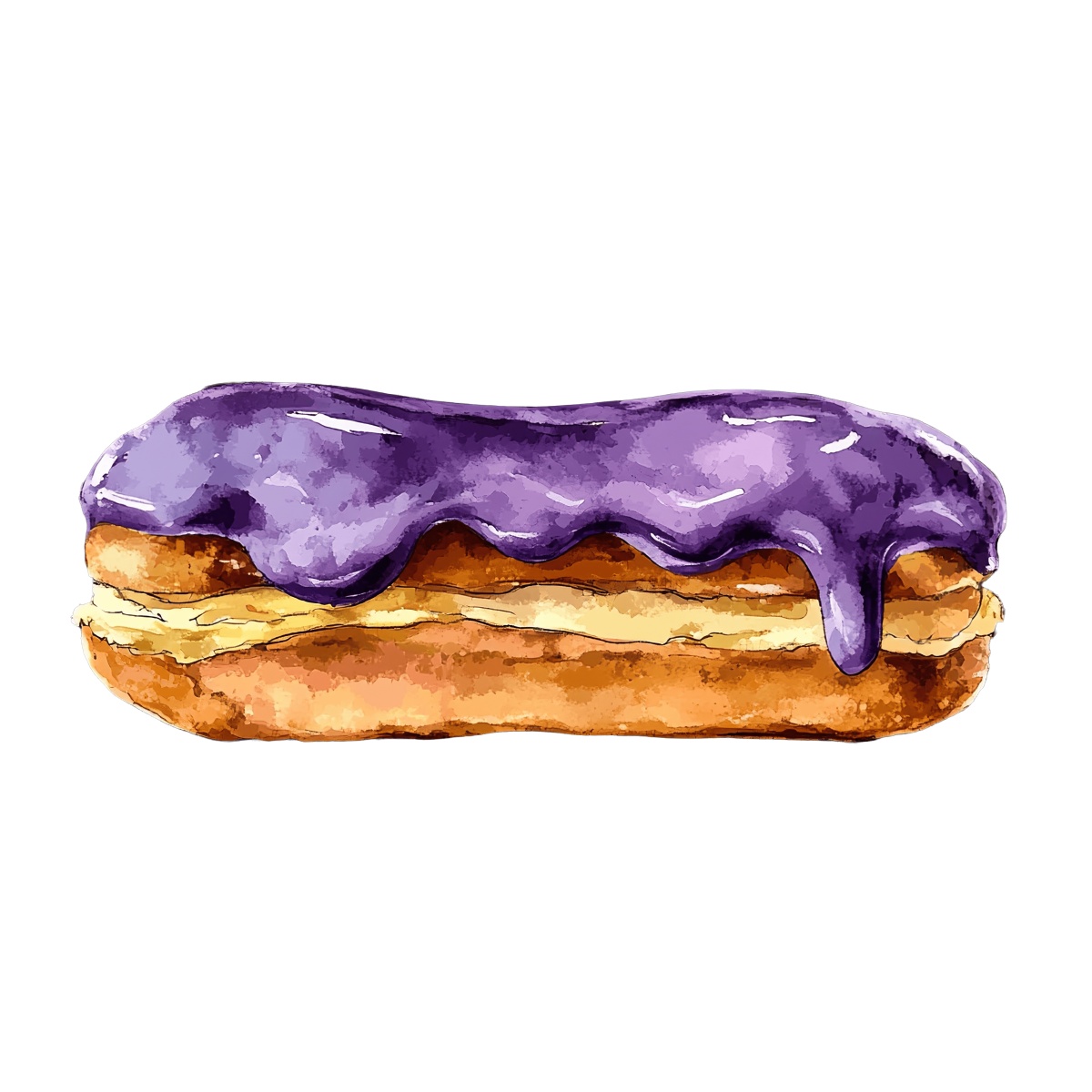 Eclair with purple icing and cream filling.