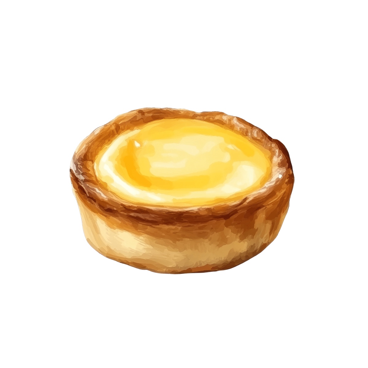 Egg tart with a golden crust and creamy yellow filling.