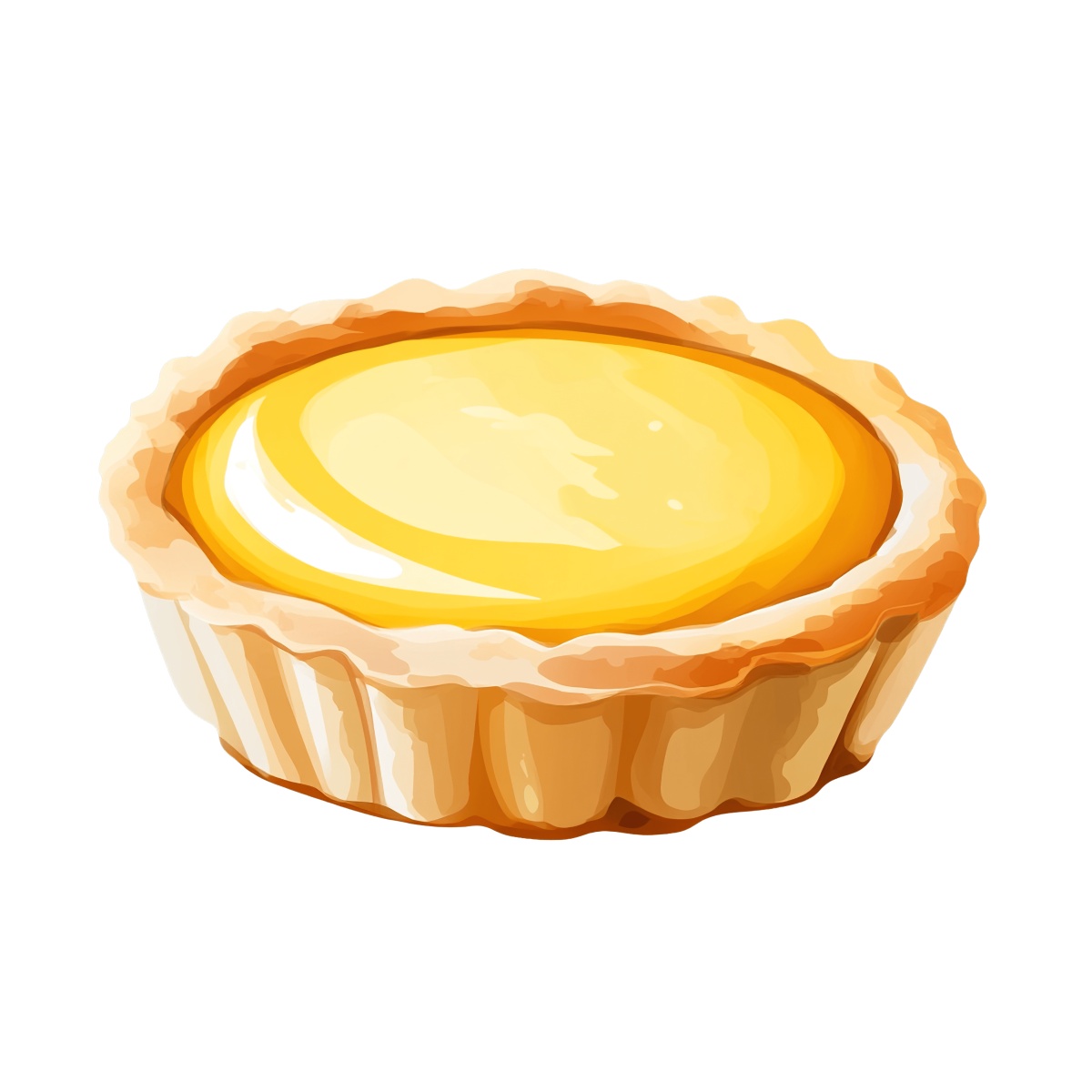 Egg tart with a golden crust and creamy filling on display.