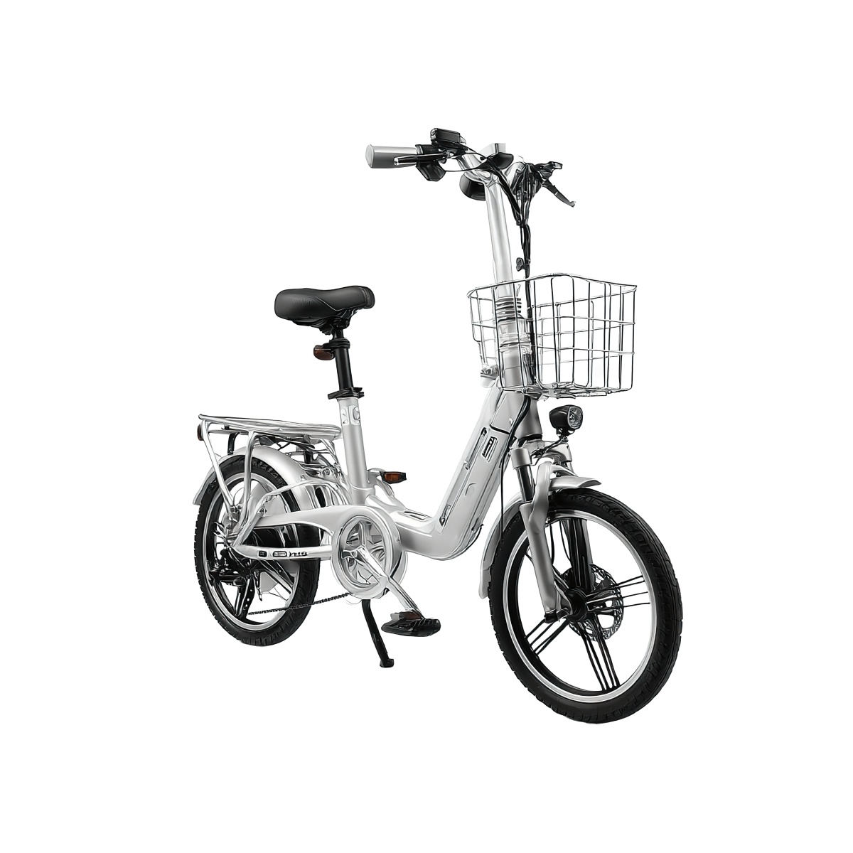 Electric bicycle with front basket and rear rack