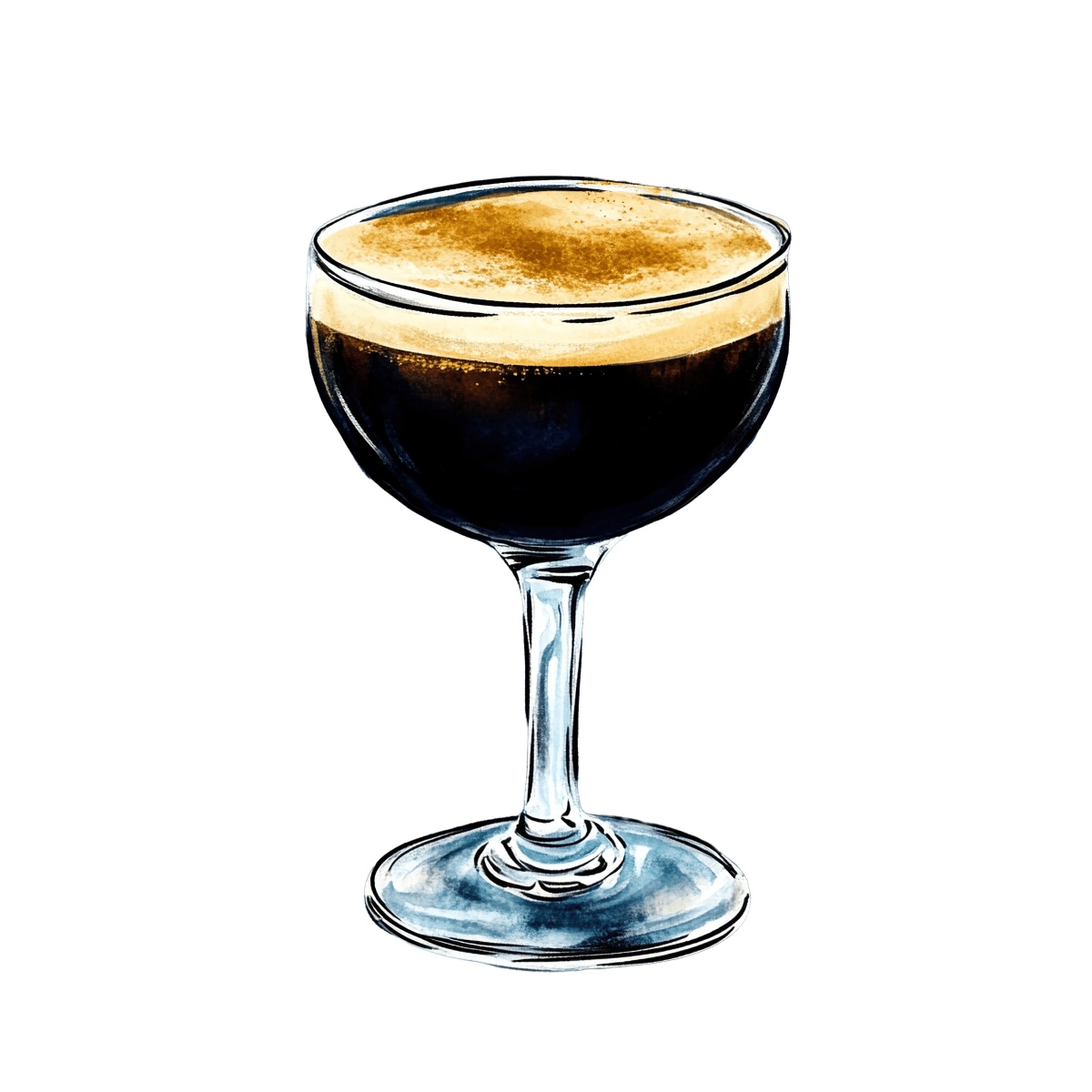 Espresso martini cocktail in a coupe glass.
