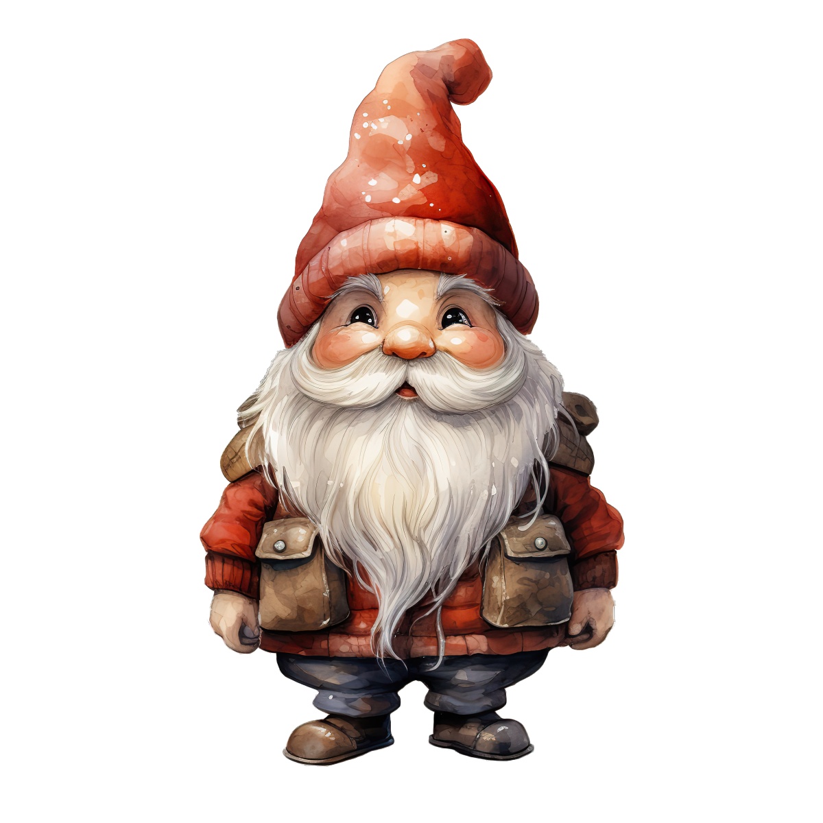 Festive garden gnome with red hat and beard, suitable for holiday themes.