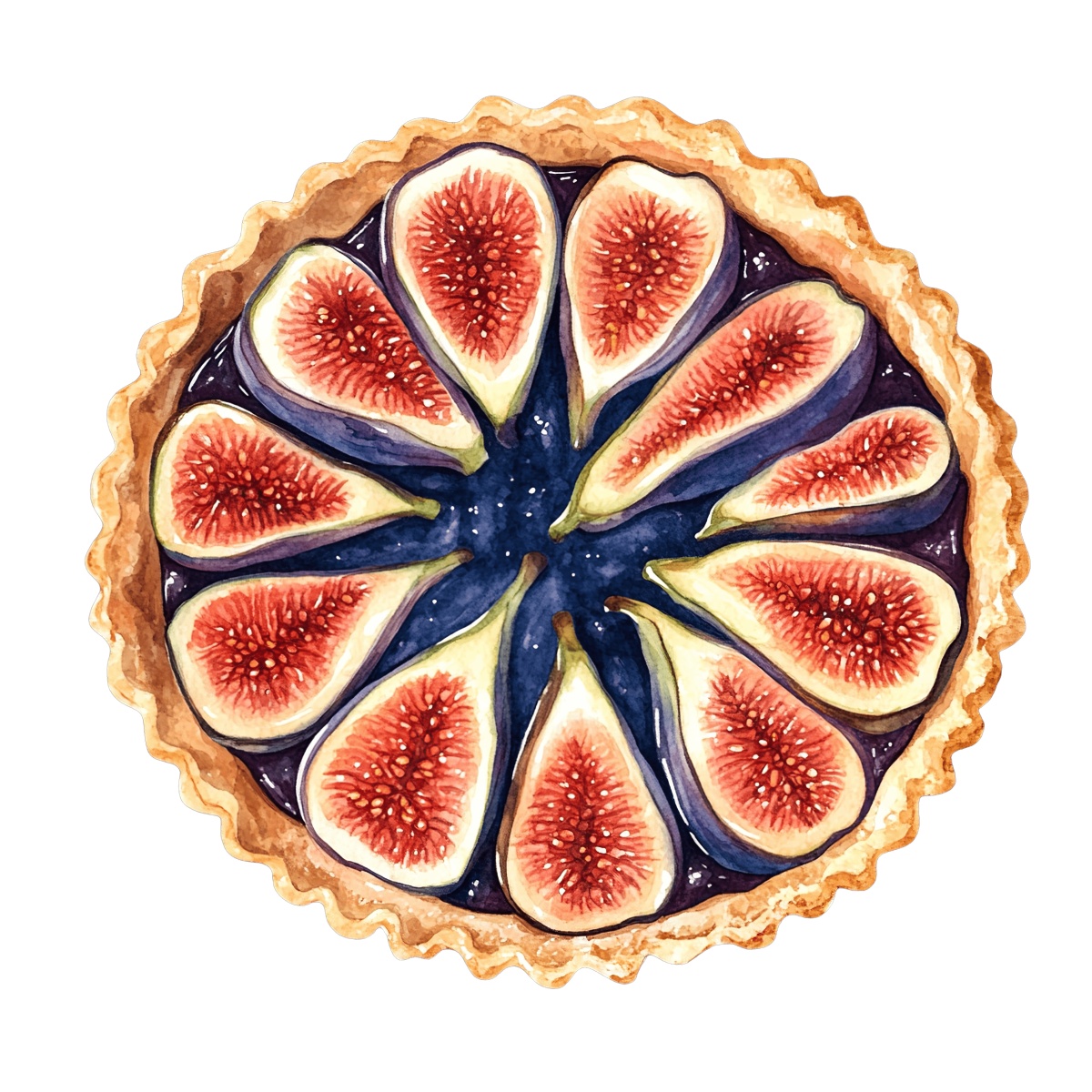 Fig tart with sliced figs arranged in a circular pattern.