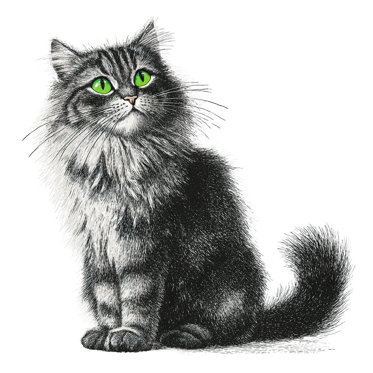 Fluffy cat with green eyes