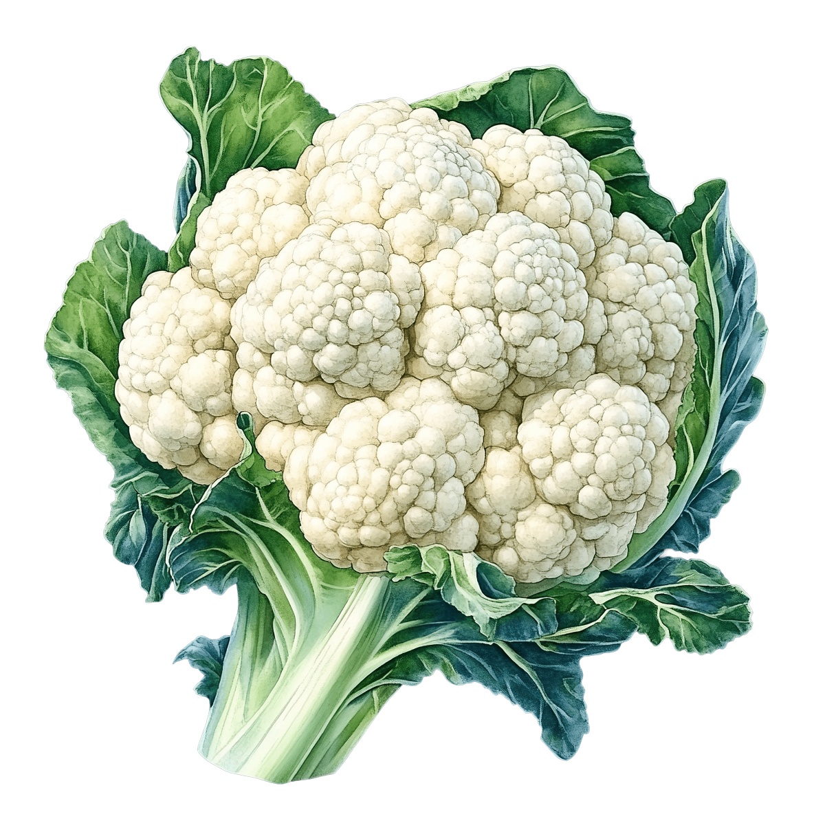 Cauliflower with green leaves, showcasing its texture.