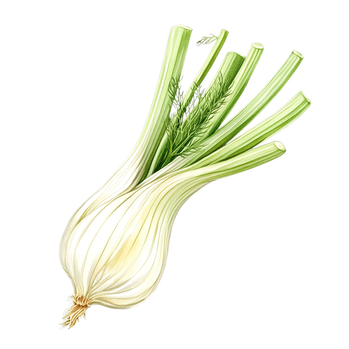 Fennel bulb with green stalks.