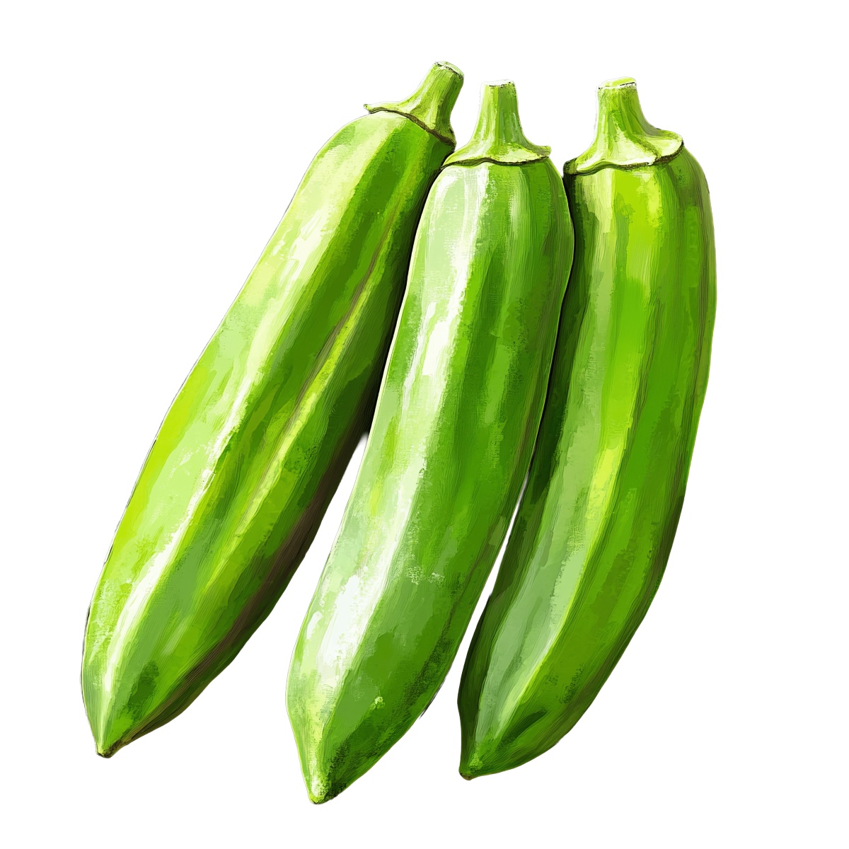 Three green okra pods in clipart style.