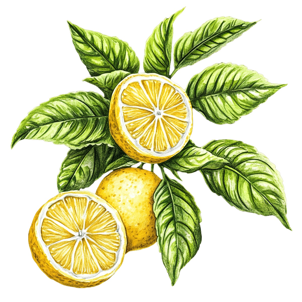 Whole and sliced lemons with green leaves on a black background.