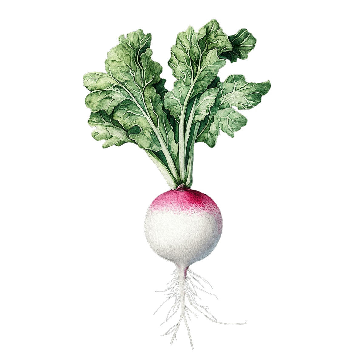 Radish with green leaves in clipart style.