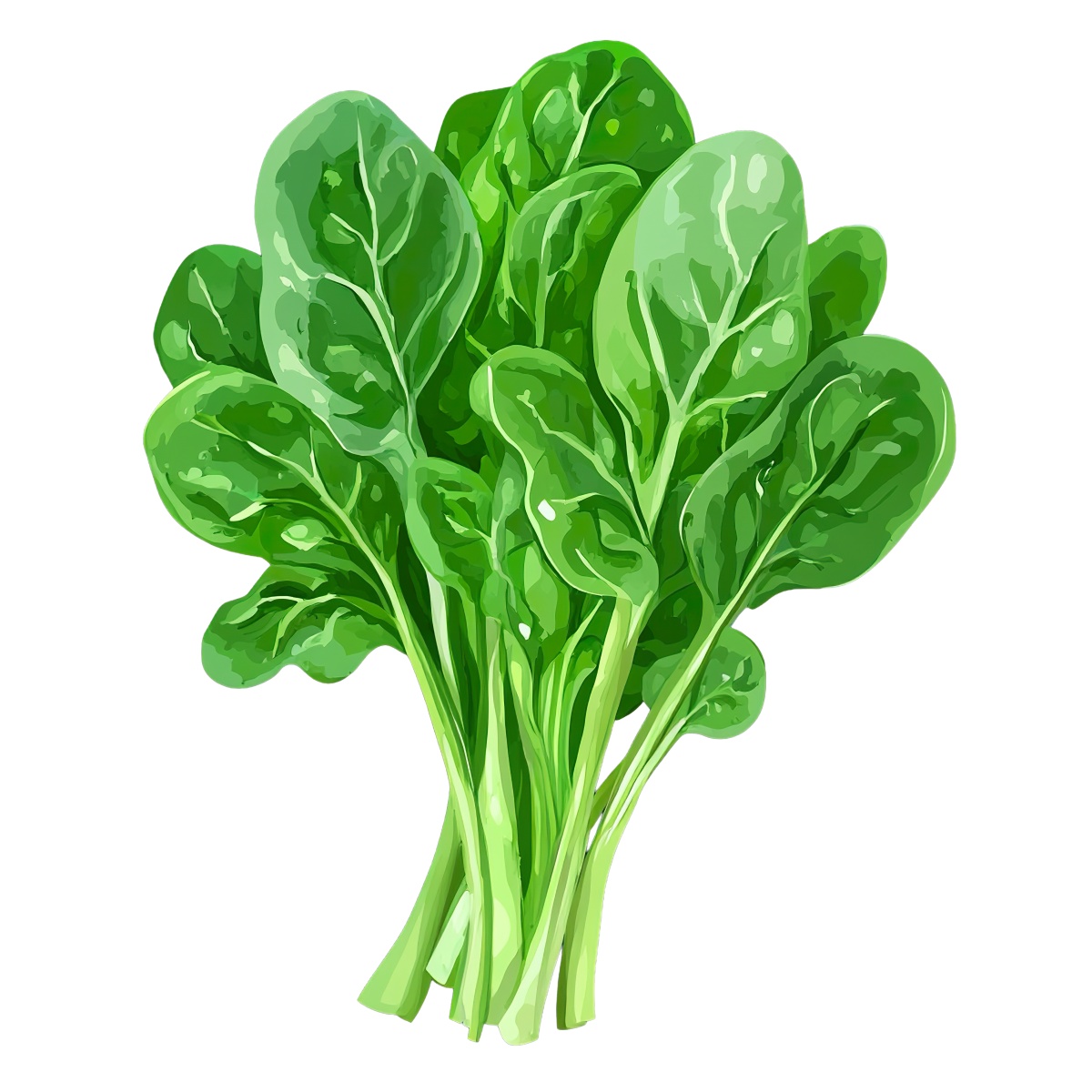 Fresh spinach leaves in a detailed vector art style.