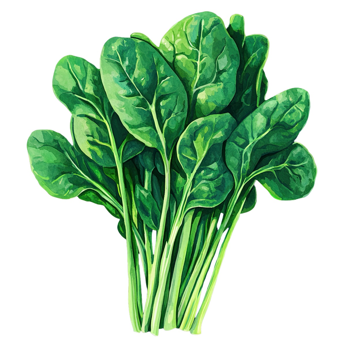 Fresh spinach leaves depicted in a detailed and vibrant clipart style.
