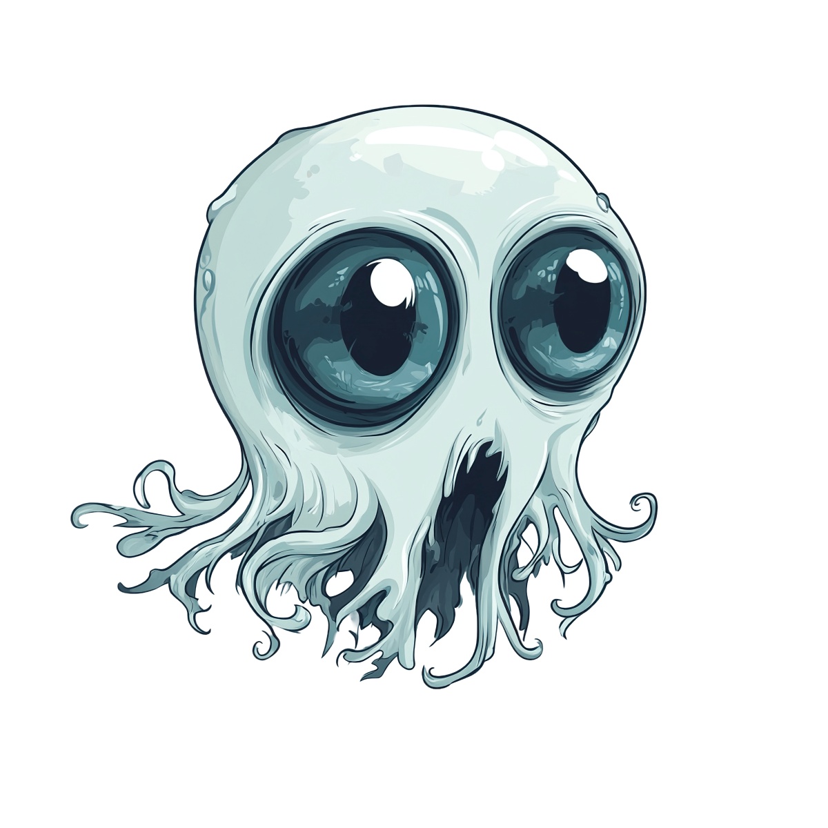 Ghostly octopus with large eyes, perfect for Halloween-themed designs.