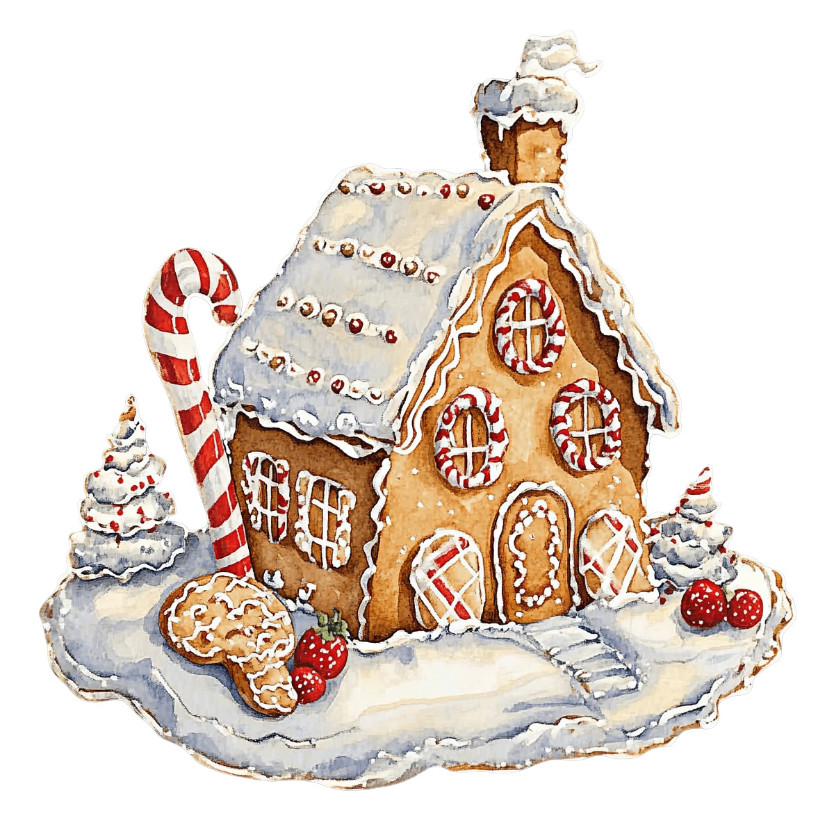 Gingerbread house clipart with candy canes and icing decorations for holiday themes.