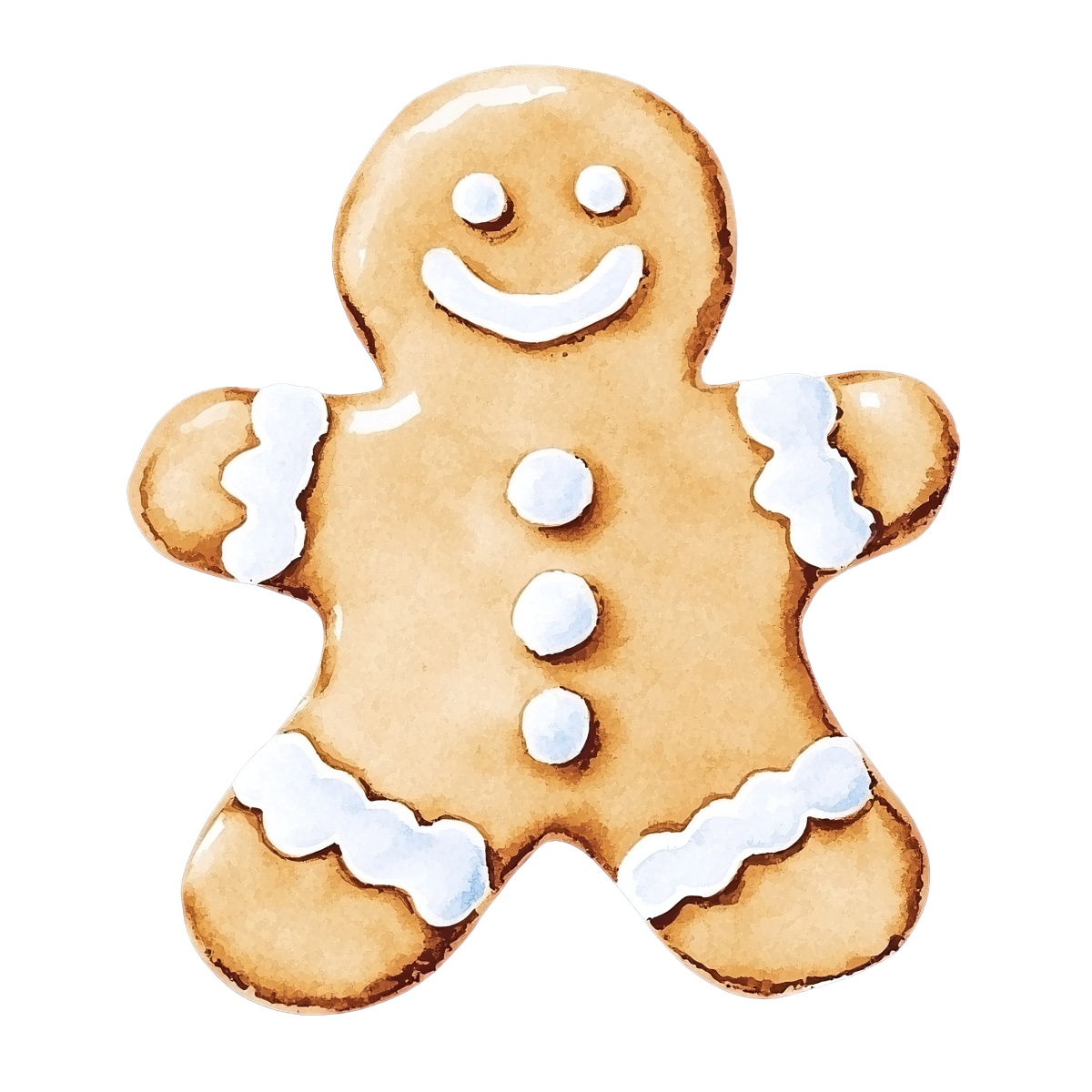 Gingerbread man cookie decorated with white icing.