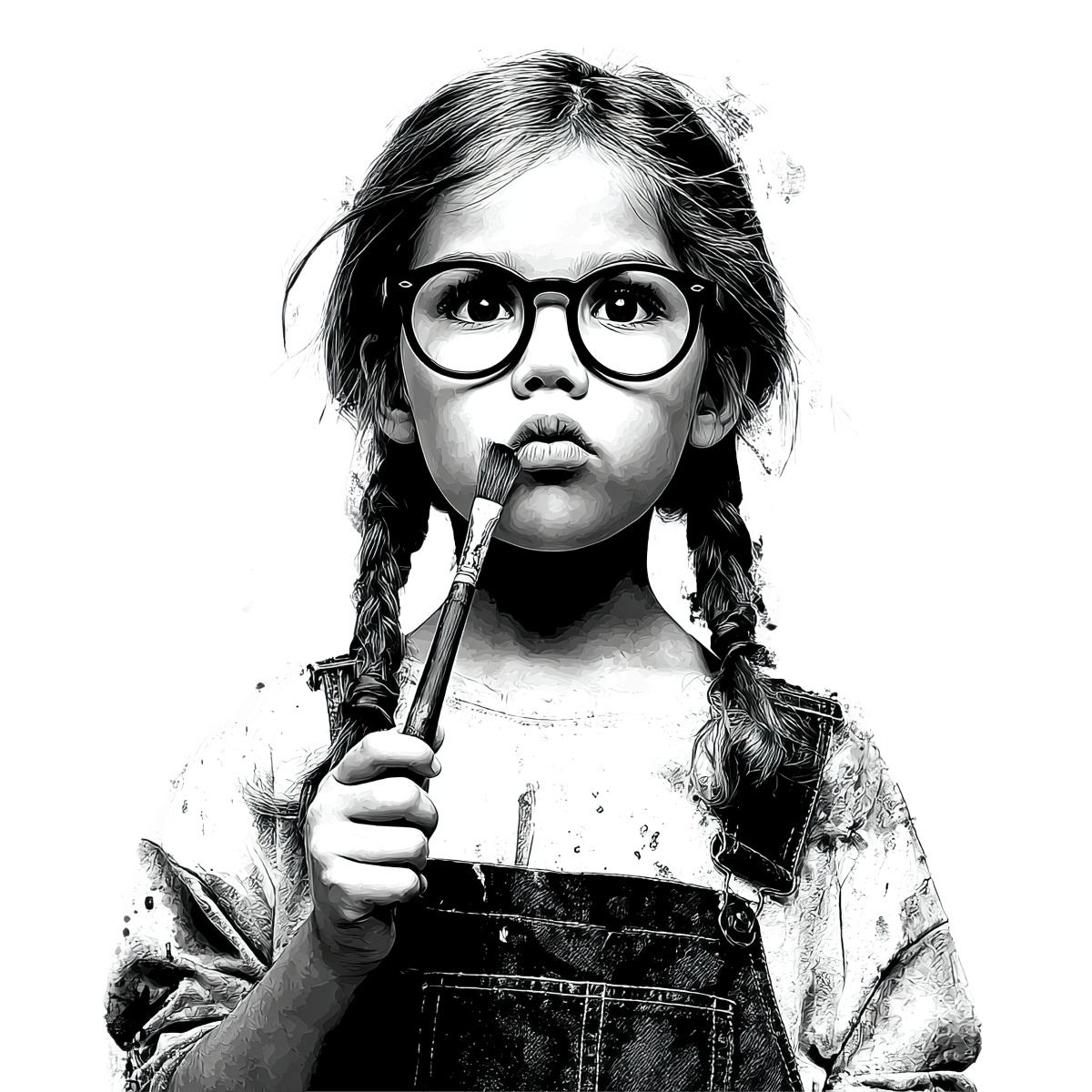 Young girl with glasses holding paintbrush