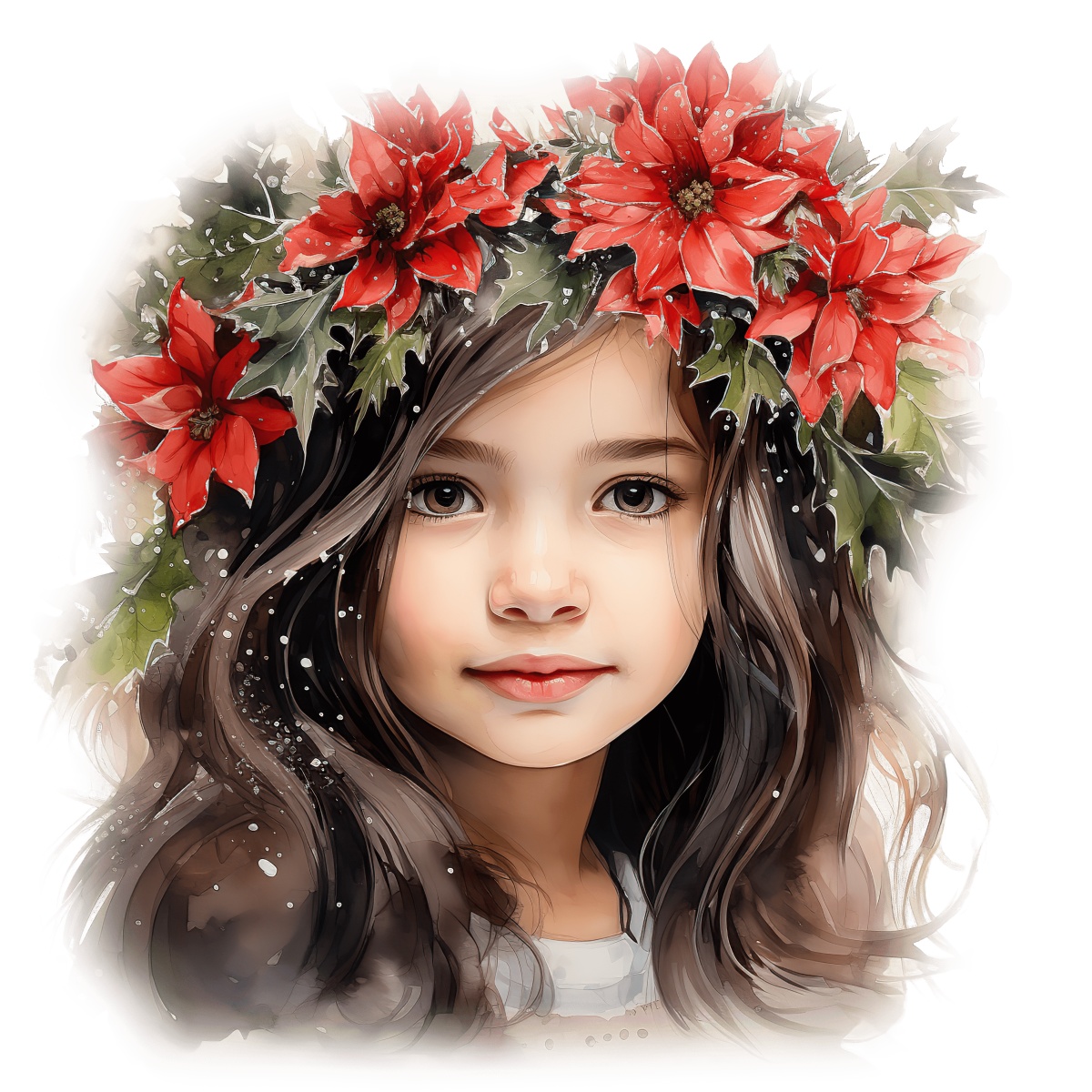 Girl wearing a red poinsettia crown symbolizing the holiday season.