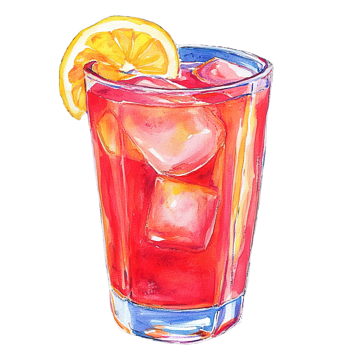 Glass of iced tea with a lemon slice and ice cubes.