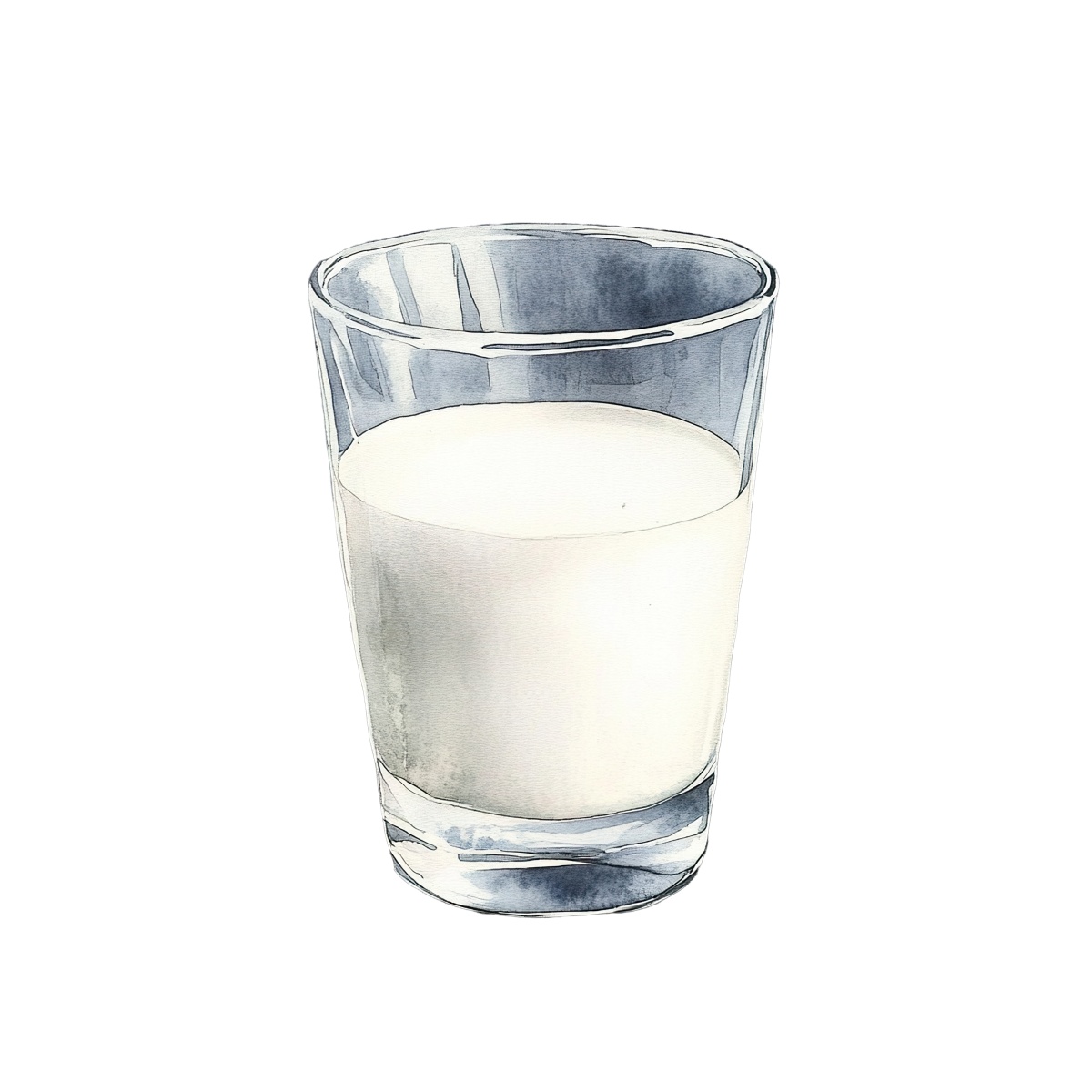 Glass of milk in a transparent glass container.