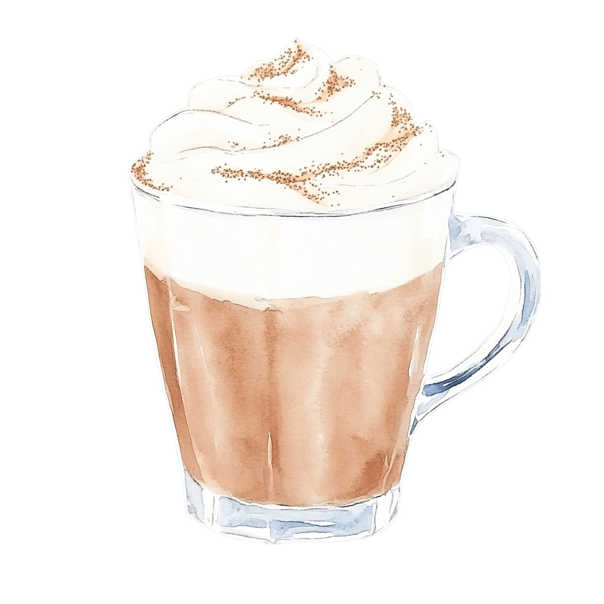 Glass mug of hot chocolate topped with whipped cream.
