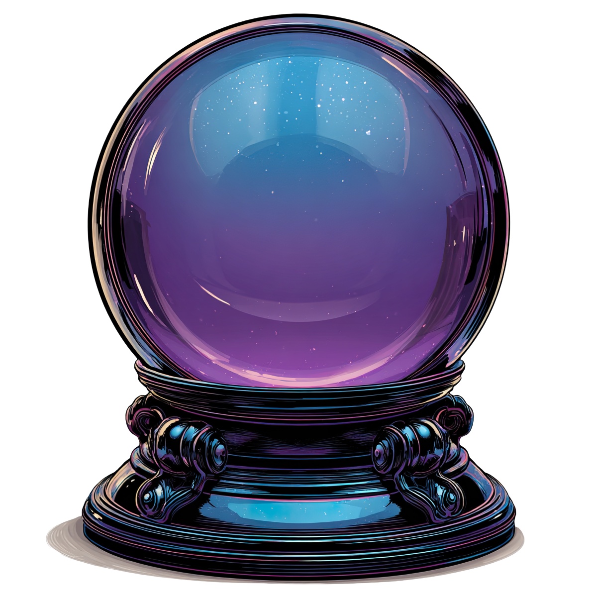 Glass sphere on dark metal base