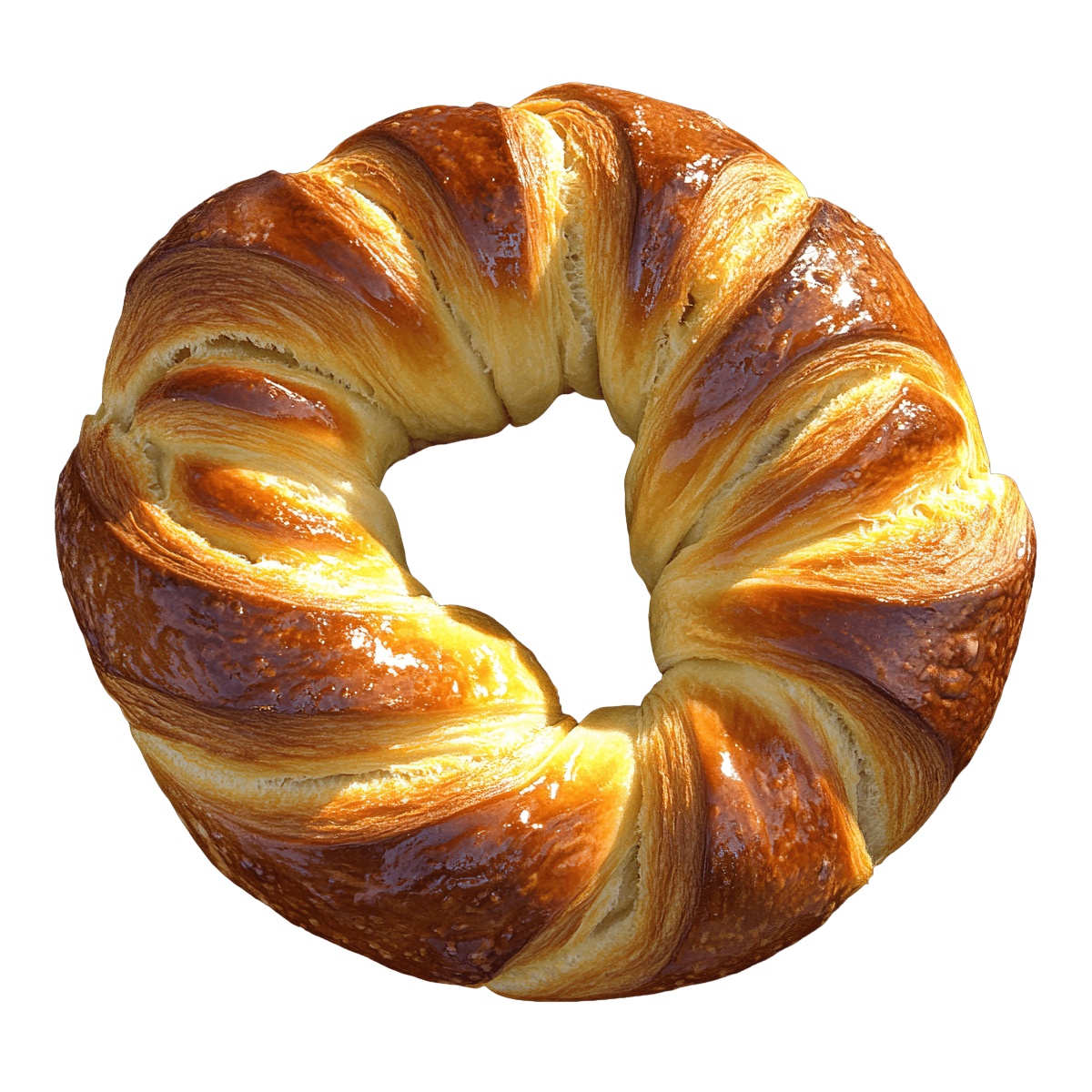 Croissant ring with a glossy, golden brown crust.