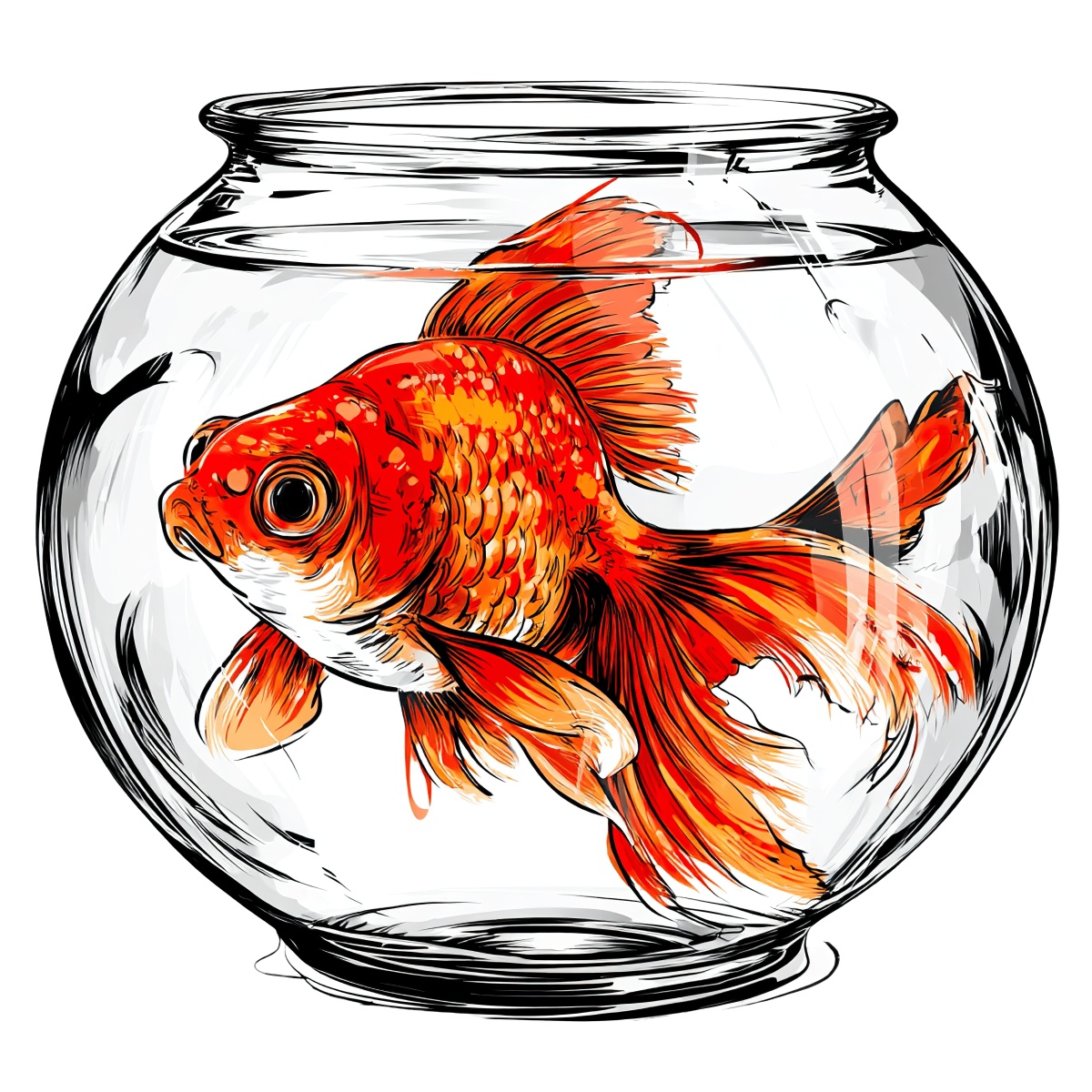 Goldfish swimming in round bowl