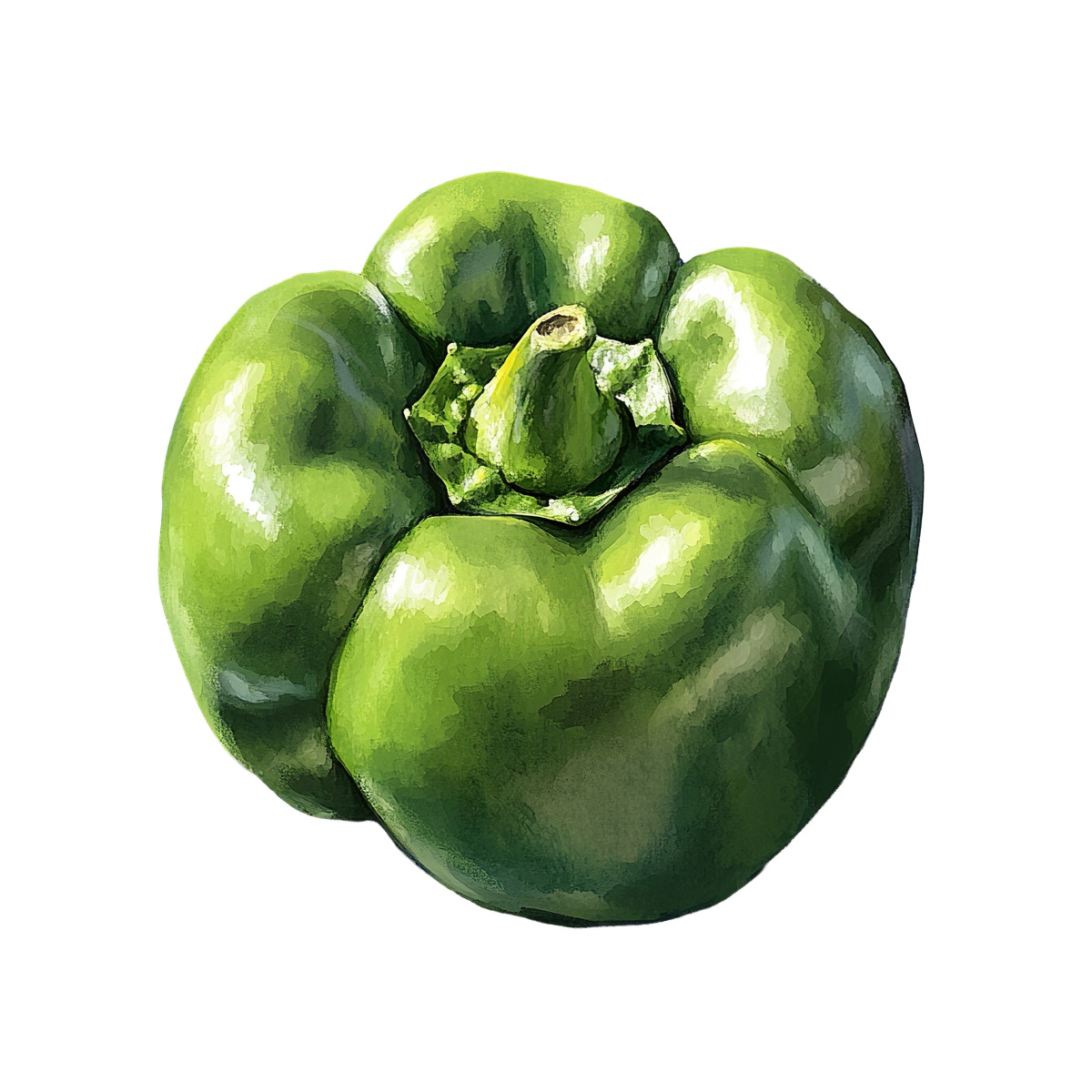 Green bell pepper with detailed texture and shading in clipart style.