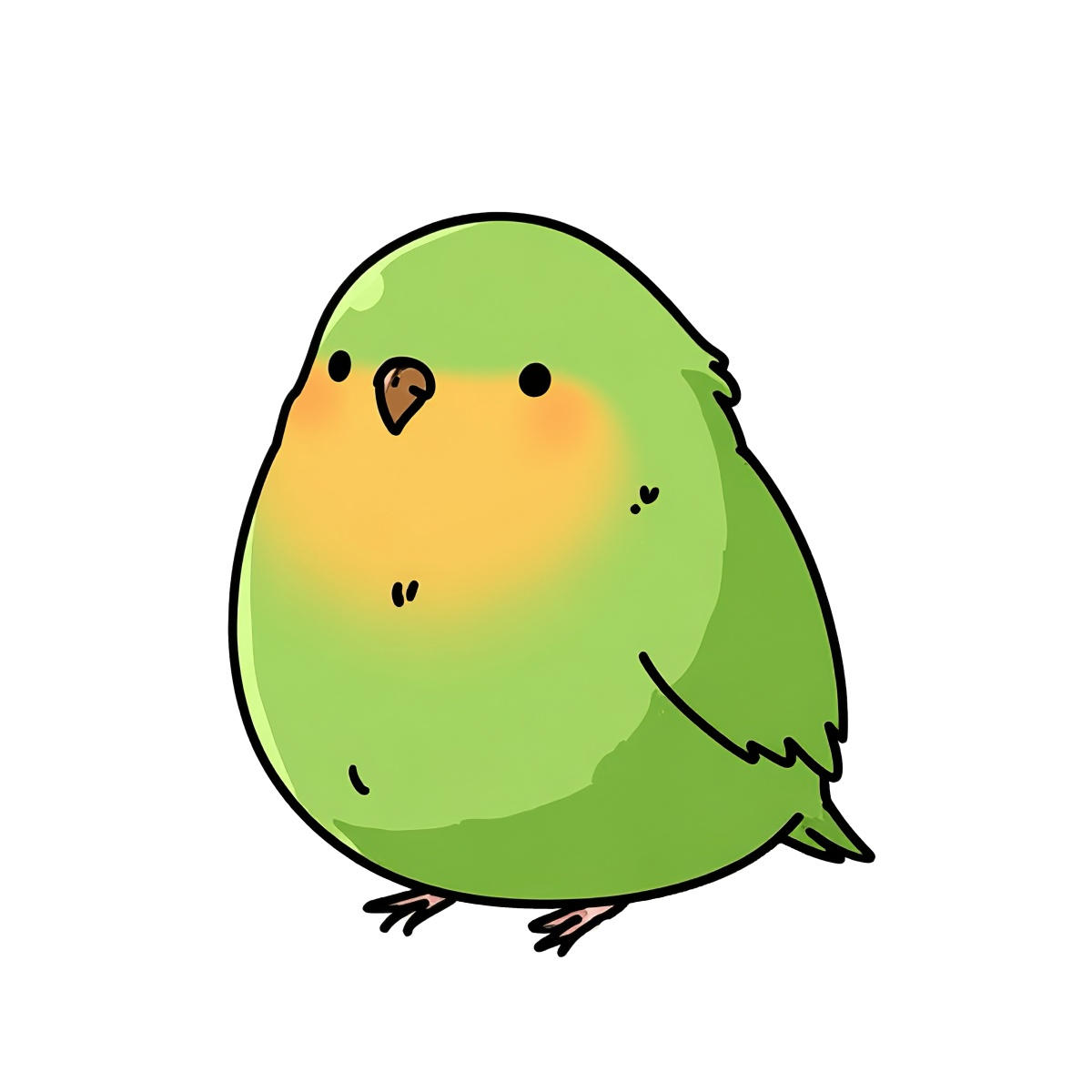 Green bird with orange cheeks and a round body design.