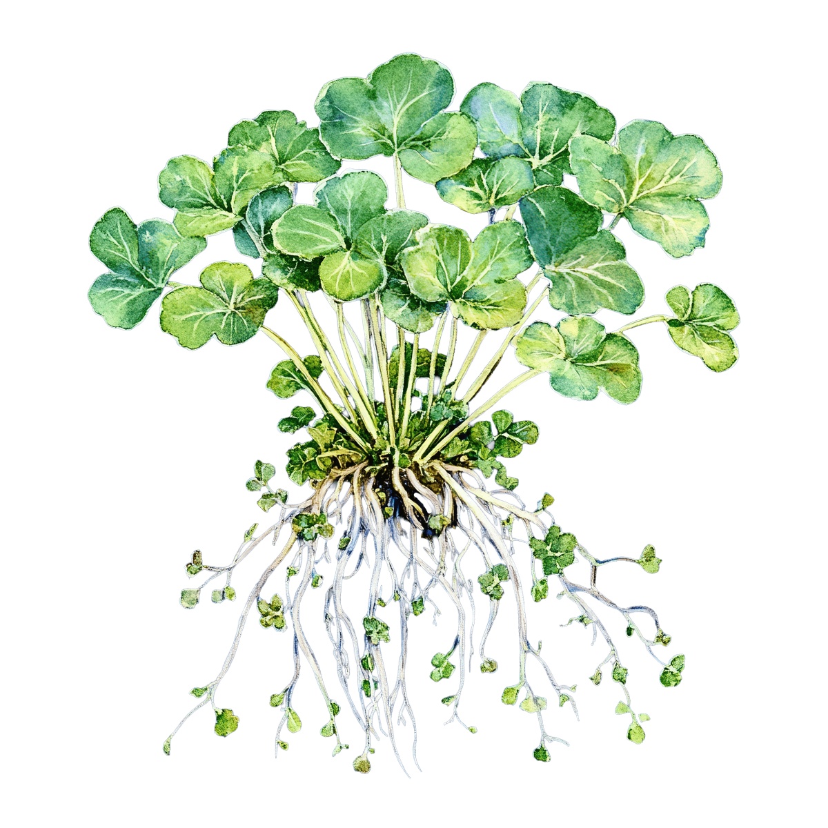 Green clover plant with roots displayed.