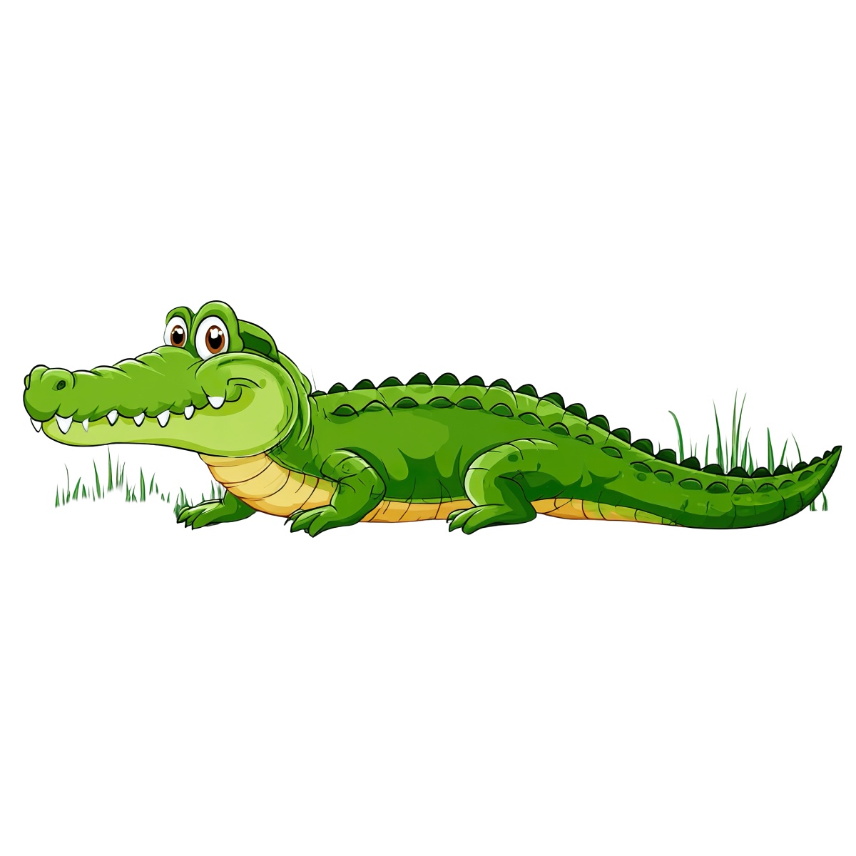 Cartoon green crocodile on grass
