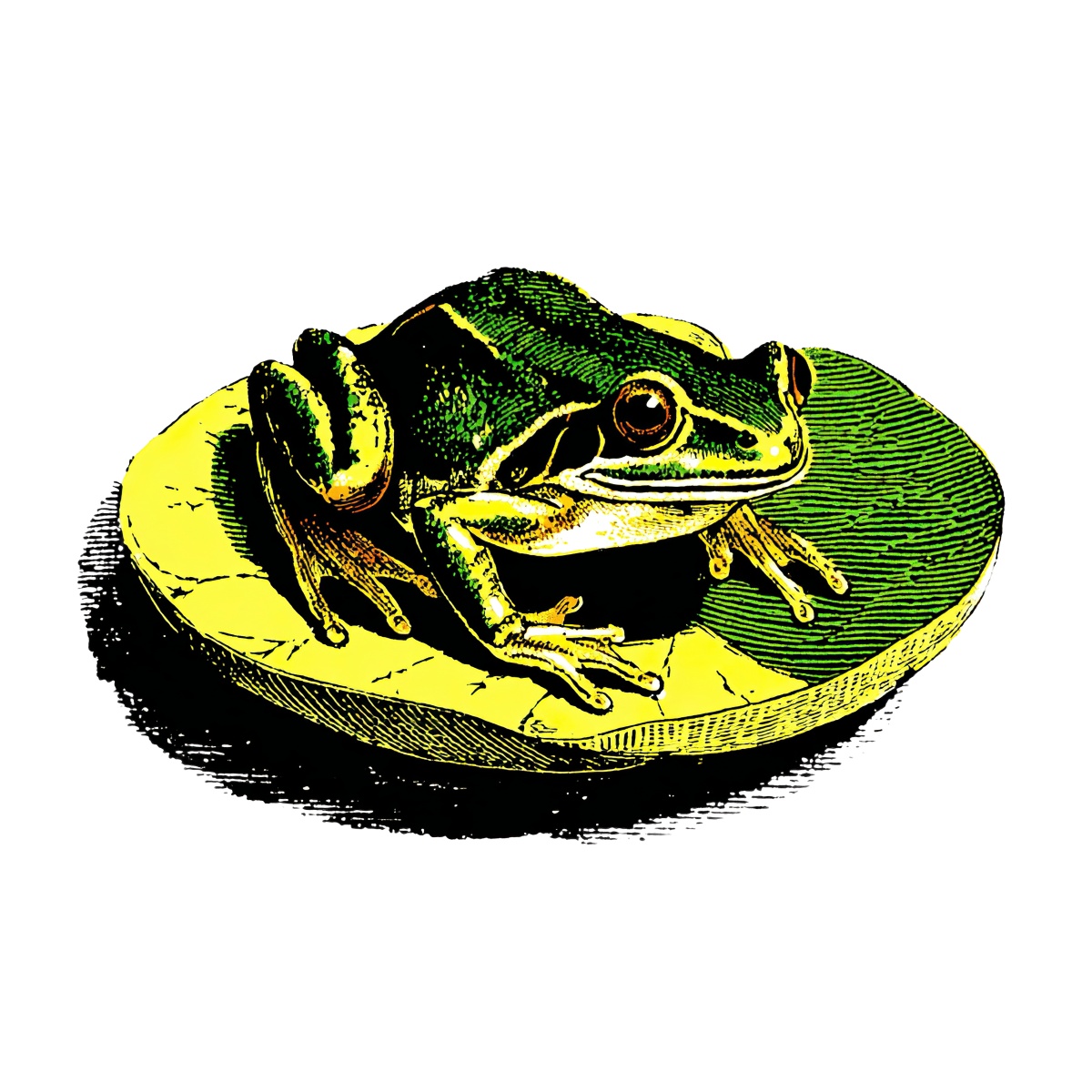 Cartoon frog on green lily pad