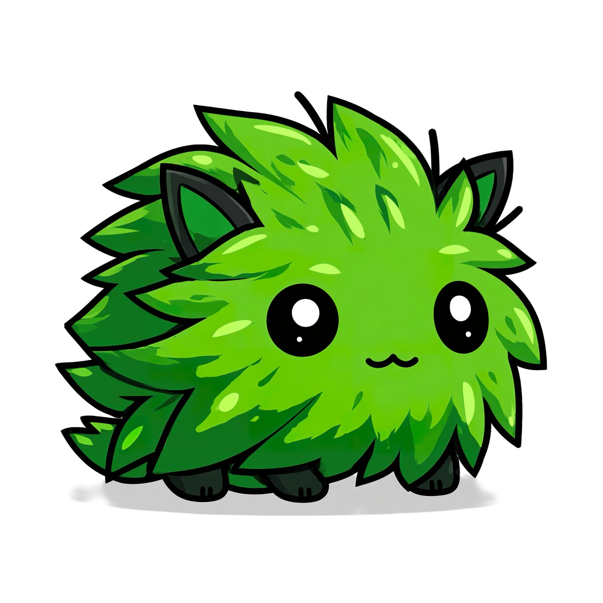 Hedgehog with green, leaf-like spikes and black features.