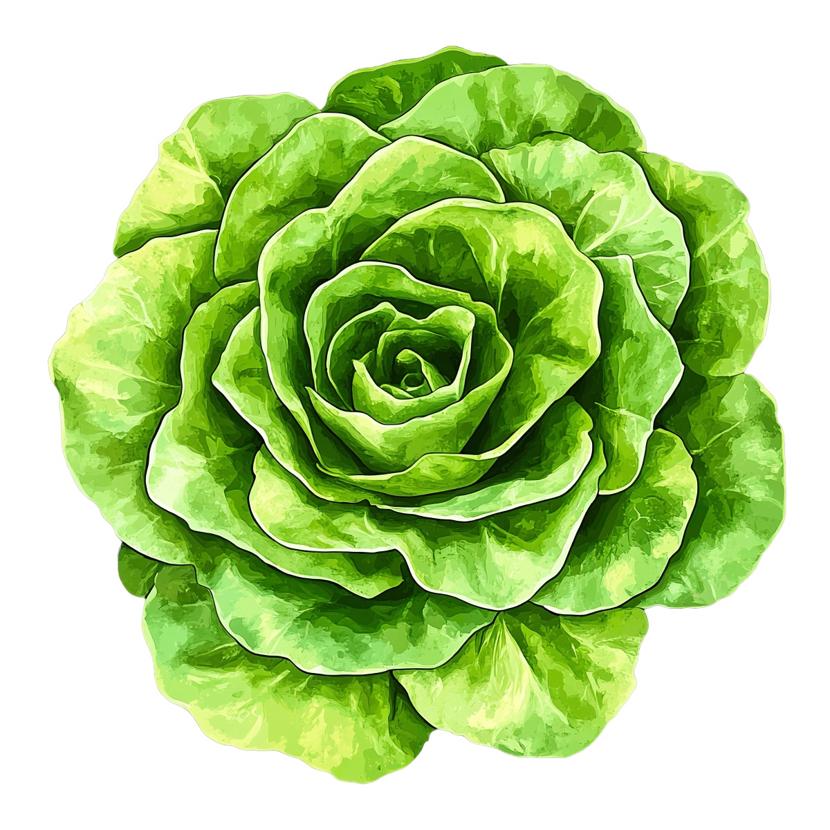 Green lettuce head with layered leaves in a vector style.