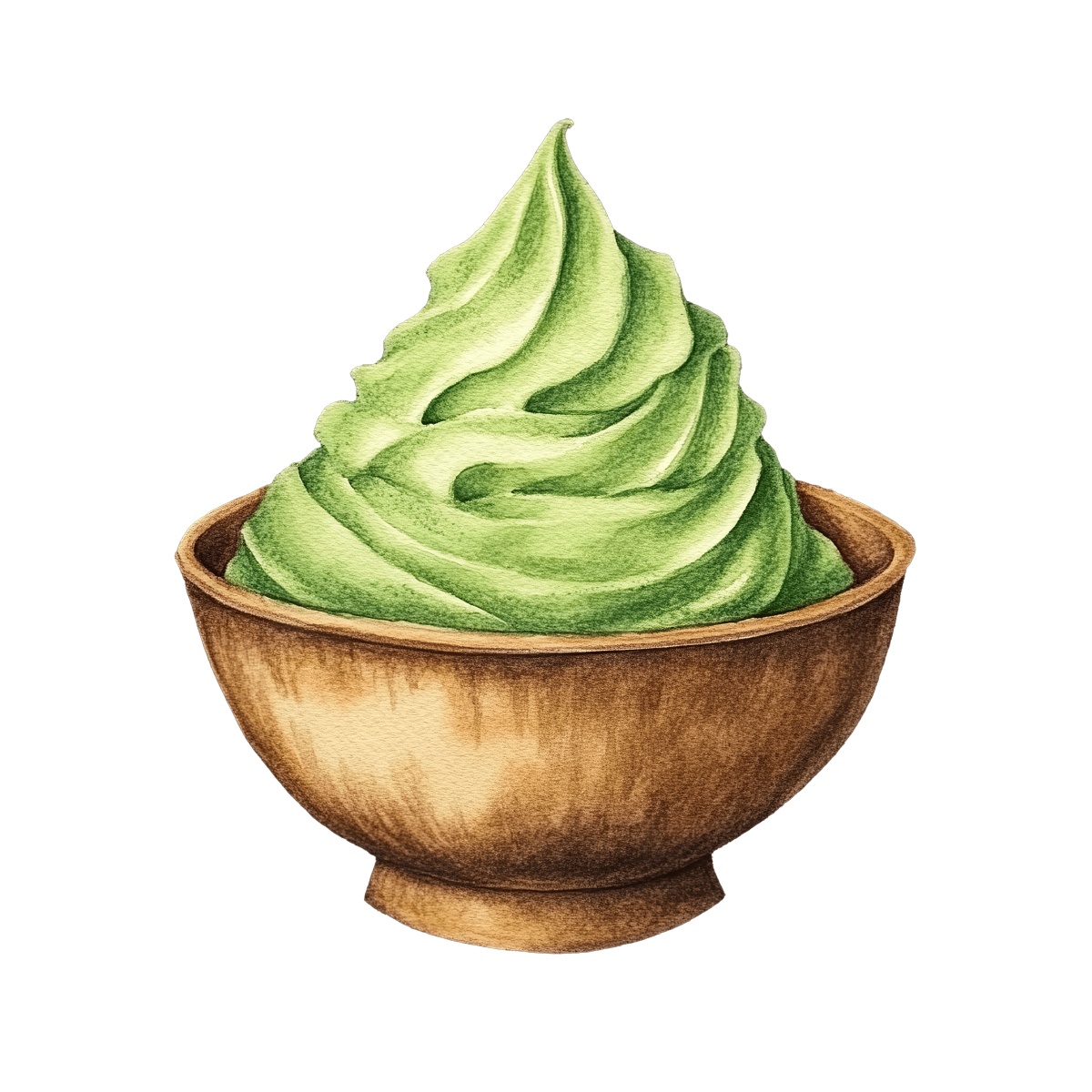 Green matcha mousse in a wooden bowl, perfect for food-themed designs.