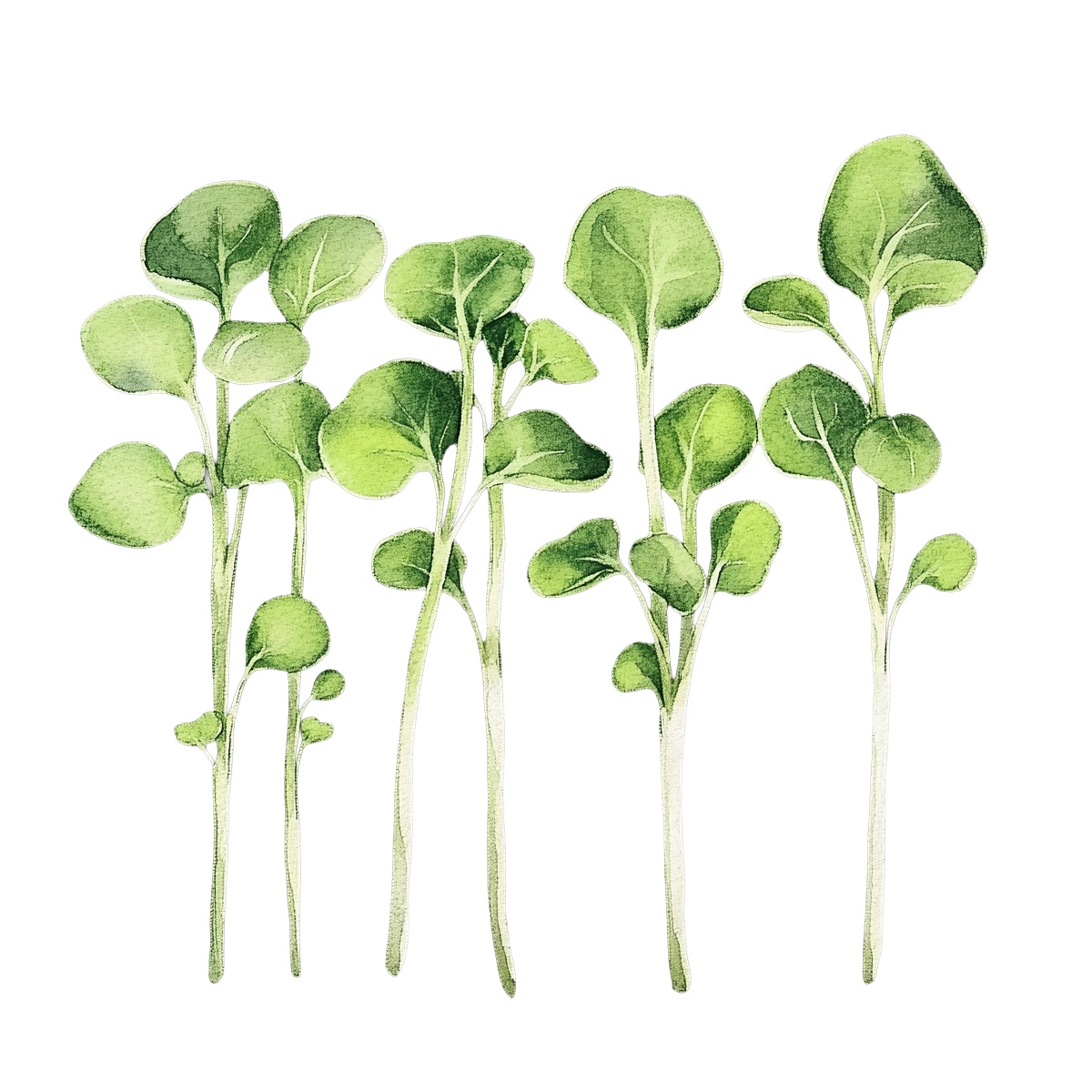Mizuna sprouts with green leaves depicted in a detailed clipart style.