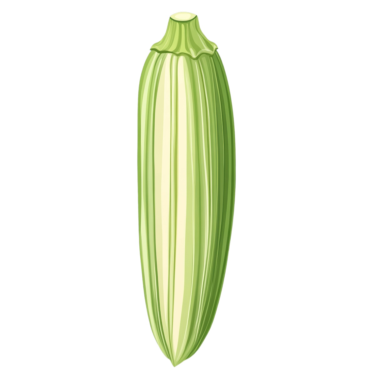 Green okra vegetable depicted with detailed texture in clipart style.