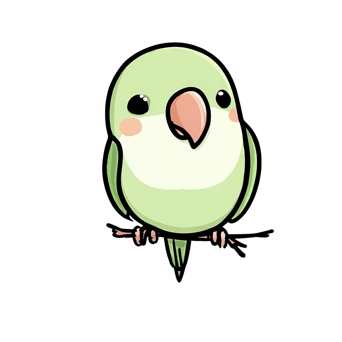 Green parrot with pink beak and cheeks on a branch clipart.