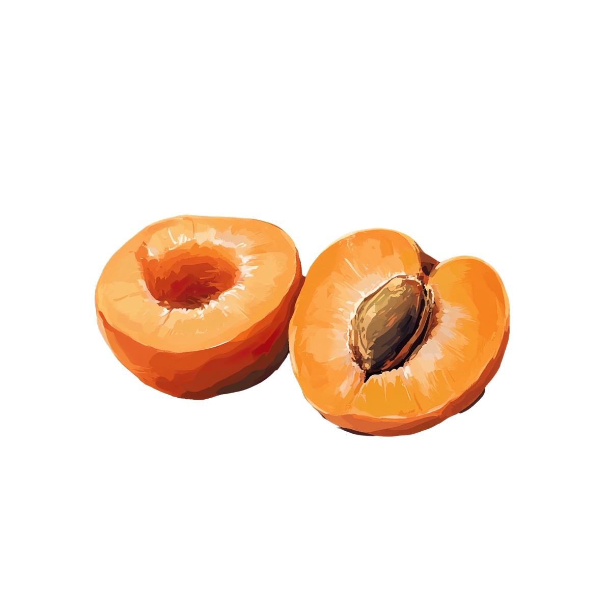 Two apricot halves with pits.
