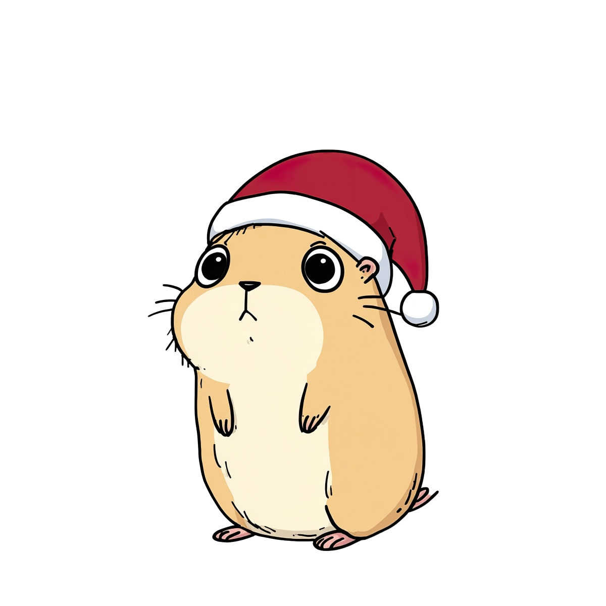 Hamster with red Santa hat, light brown fur, standing upright.
