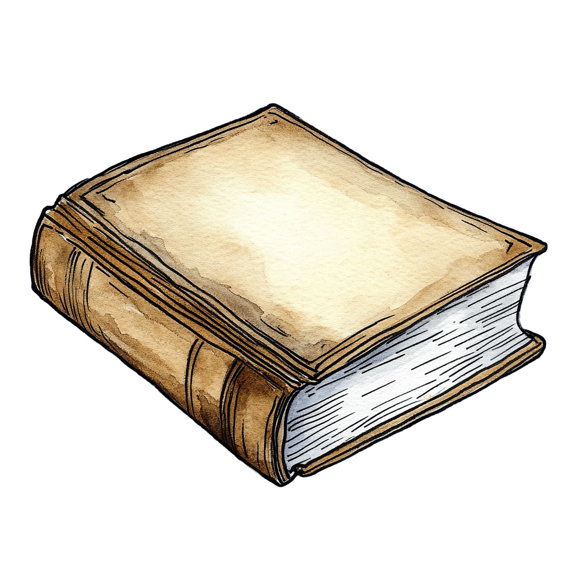 Illustration of a hand-drawn brown-covered book with vintage style.