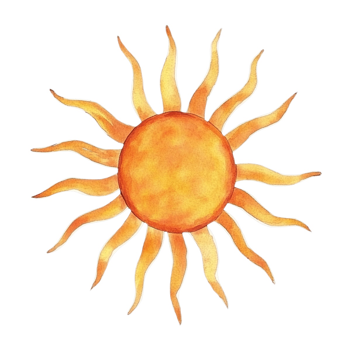 Hand-painted sun with wavy orange rays on a black background.