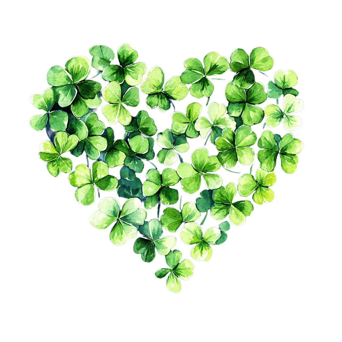 Heart-shaped pattern of green clover leaves on a black background.