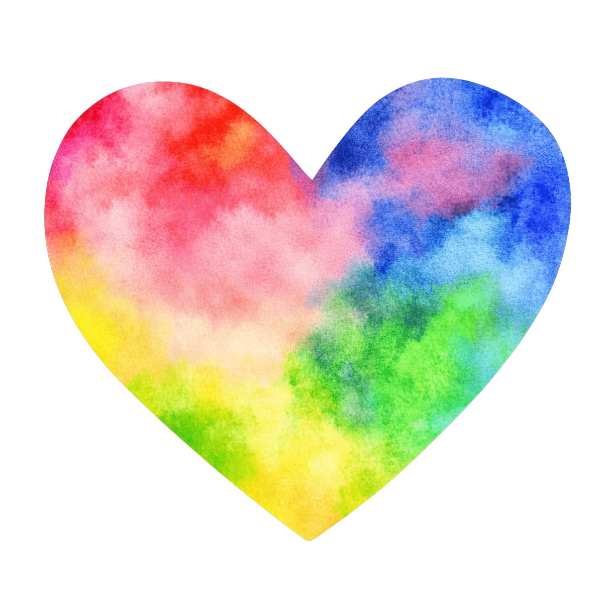 Heart-shaped clipart featuring a vibrant multicolored watercolor texture.