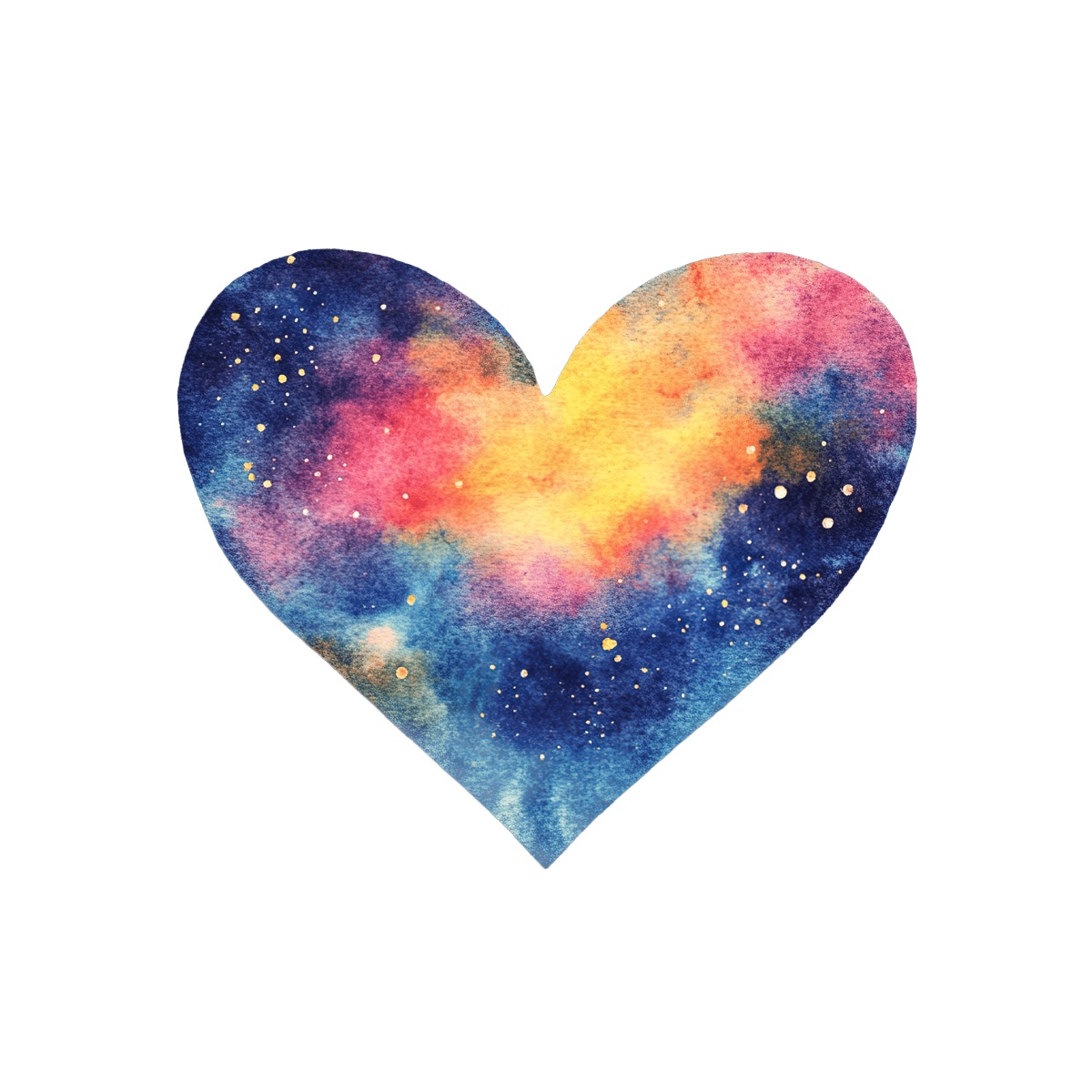 Heart shape with galaxy watercolor pattern featuring vibrant cosmic colors.