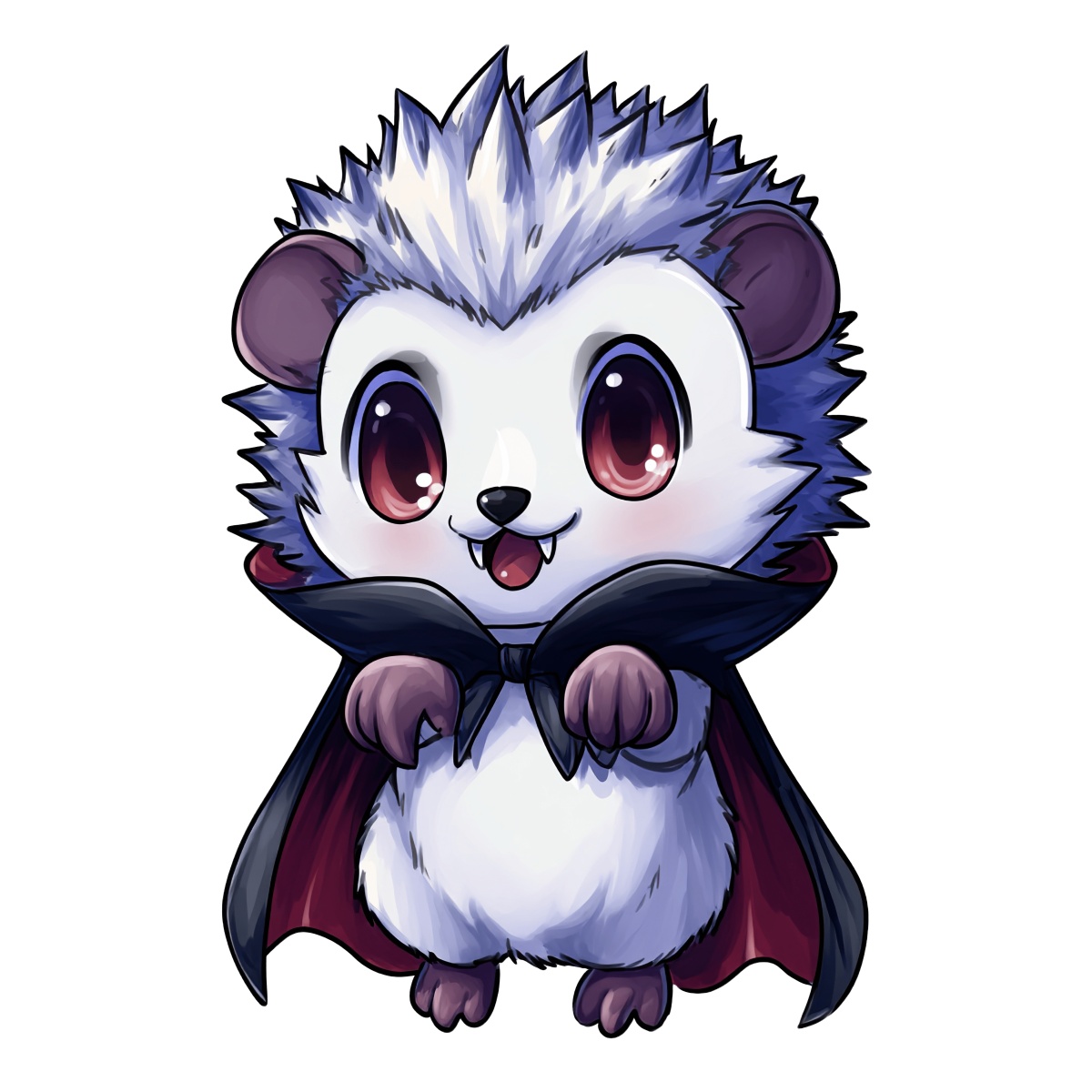 Cartoon hedgehog with spiky fur and vampire cape illustration.