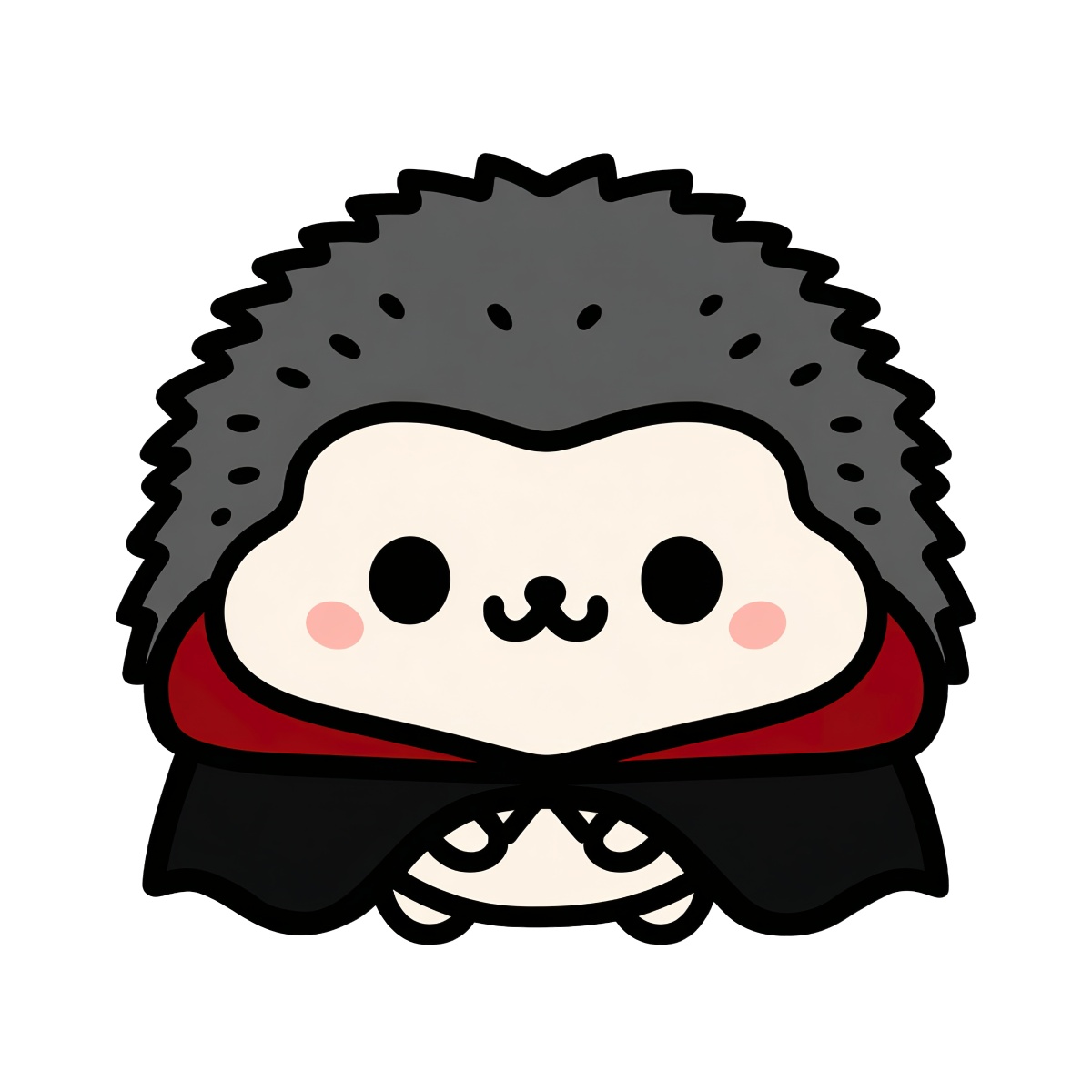 Cartoon hedgehog with dark quills and cape illustration.