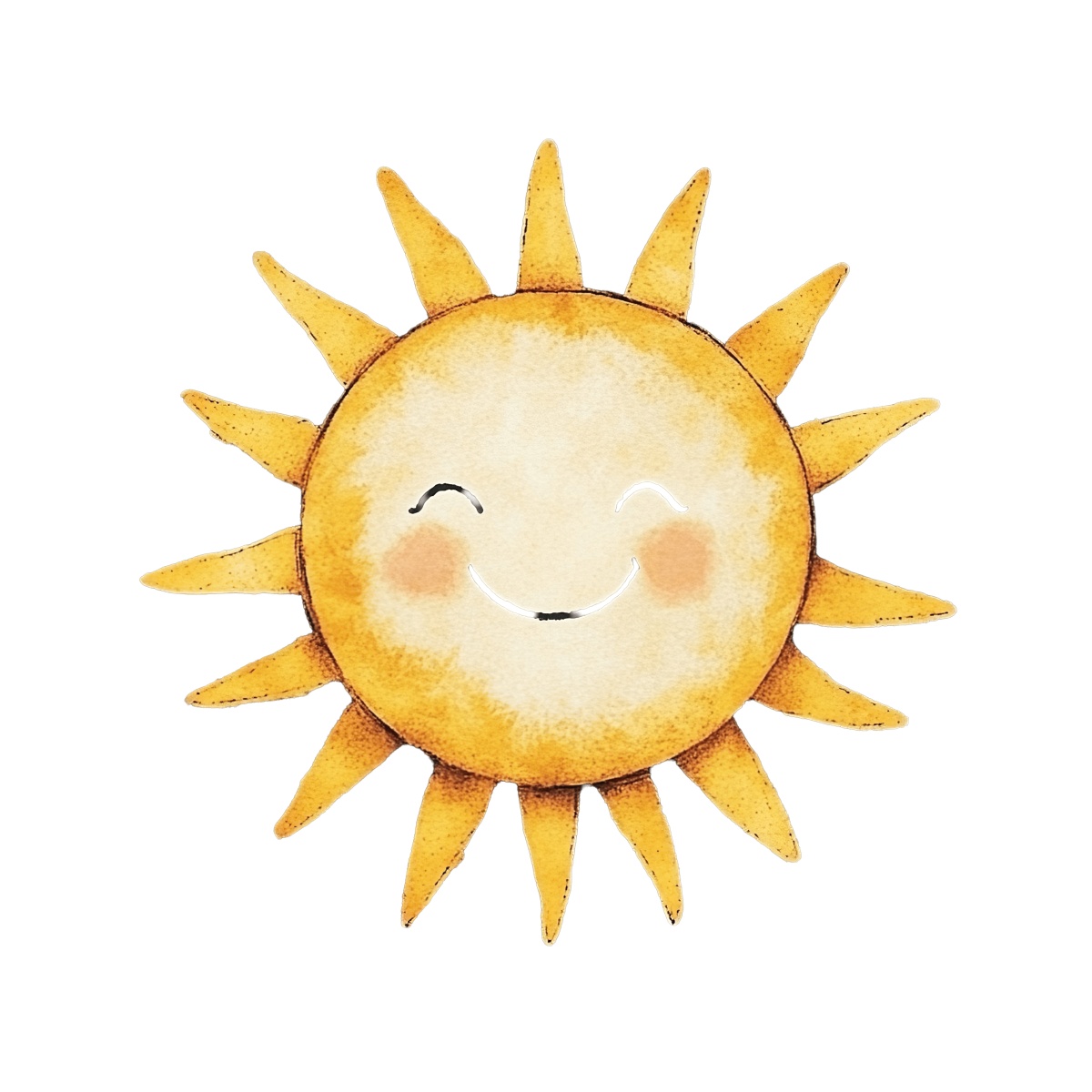 Illustration of a smiling sun with yellow and orange rays.