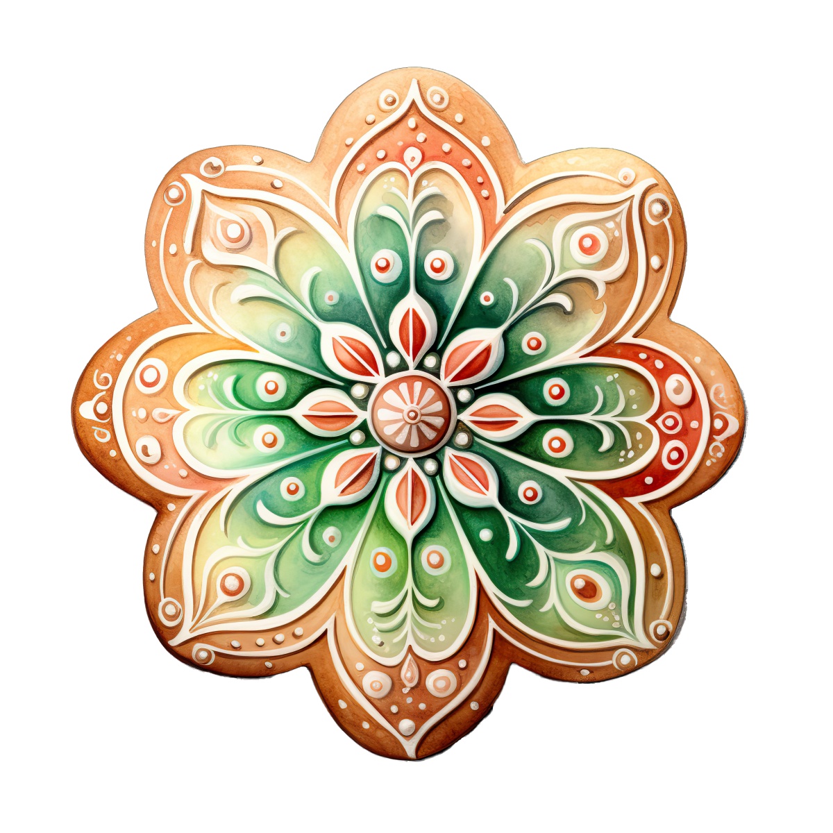 Festive cookie with colorful floral and geometric design for holiday themes.