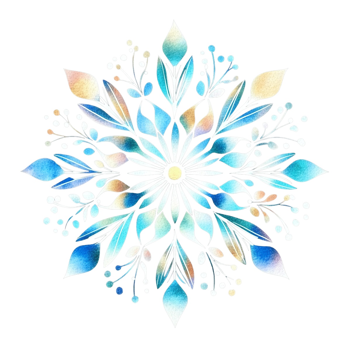 Detailed mandala design in blue and white with floral motifs.