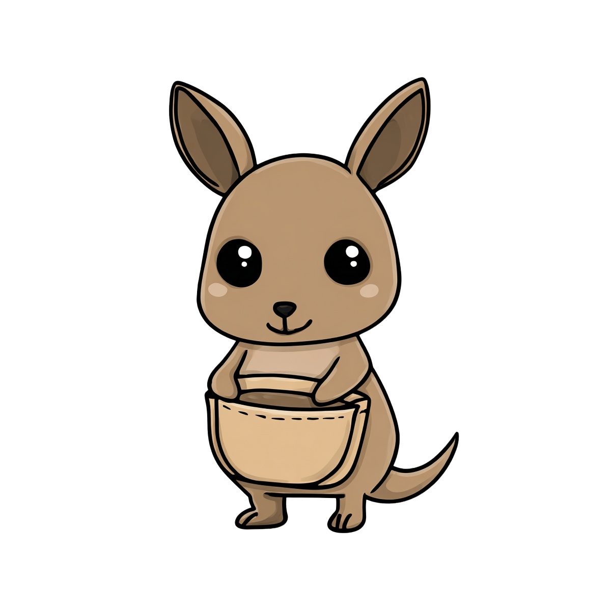 Cartoon kangaroo with big eyes and a visible tail, standing upright.